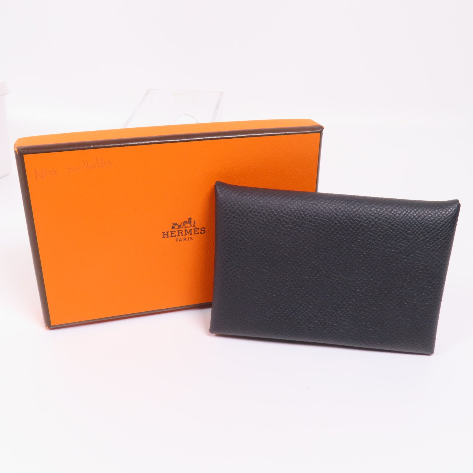 HERMES Epsom皮革Calvi銀扣零錢包Noir