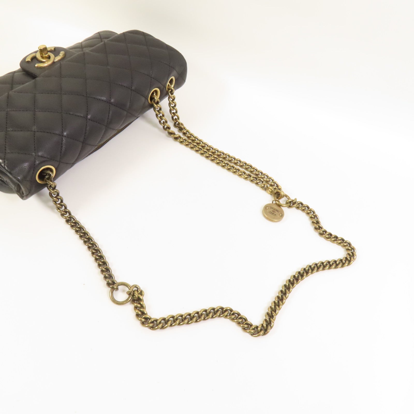 CHANEL 牛皮皮革Chain Shoulder金扣鏈帶肩背袋