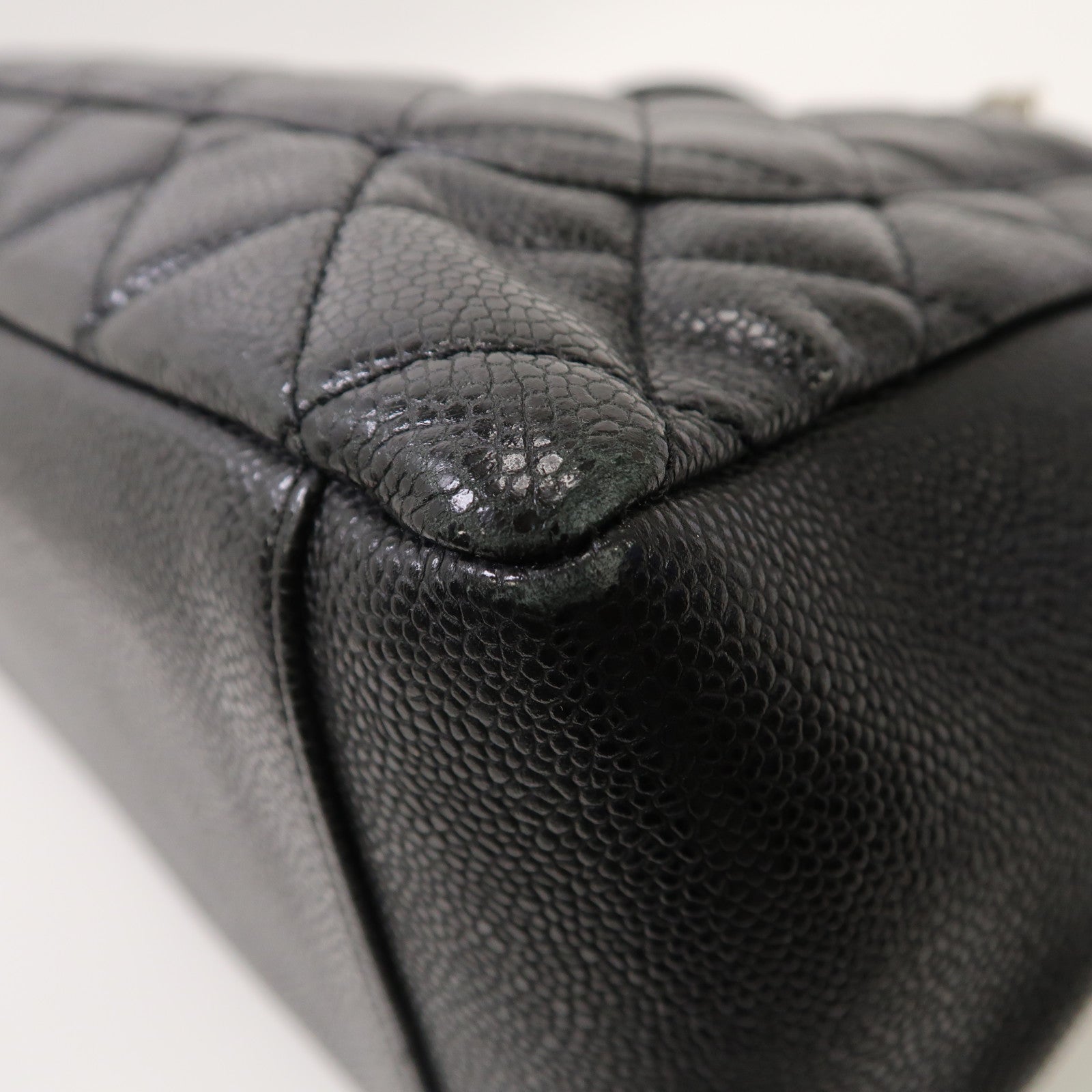 CHANEL 菱格Caviar皮革Grand Shopping Tote Bag銀扣肩背袋黑色