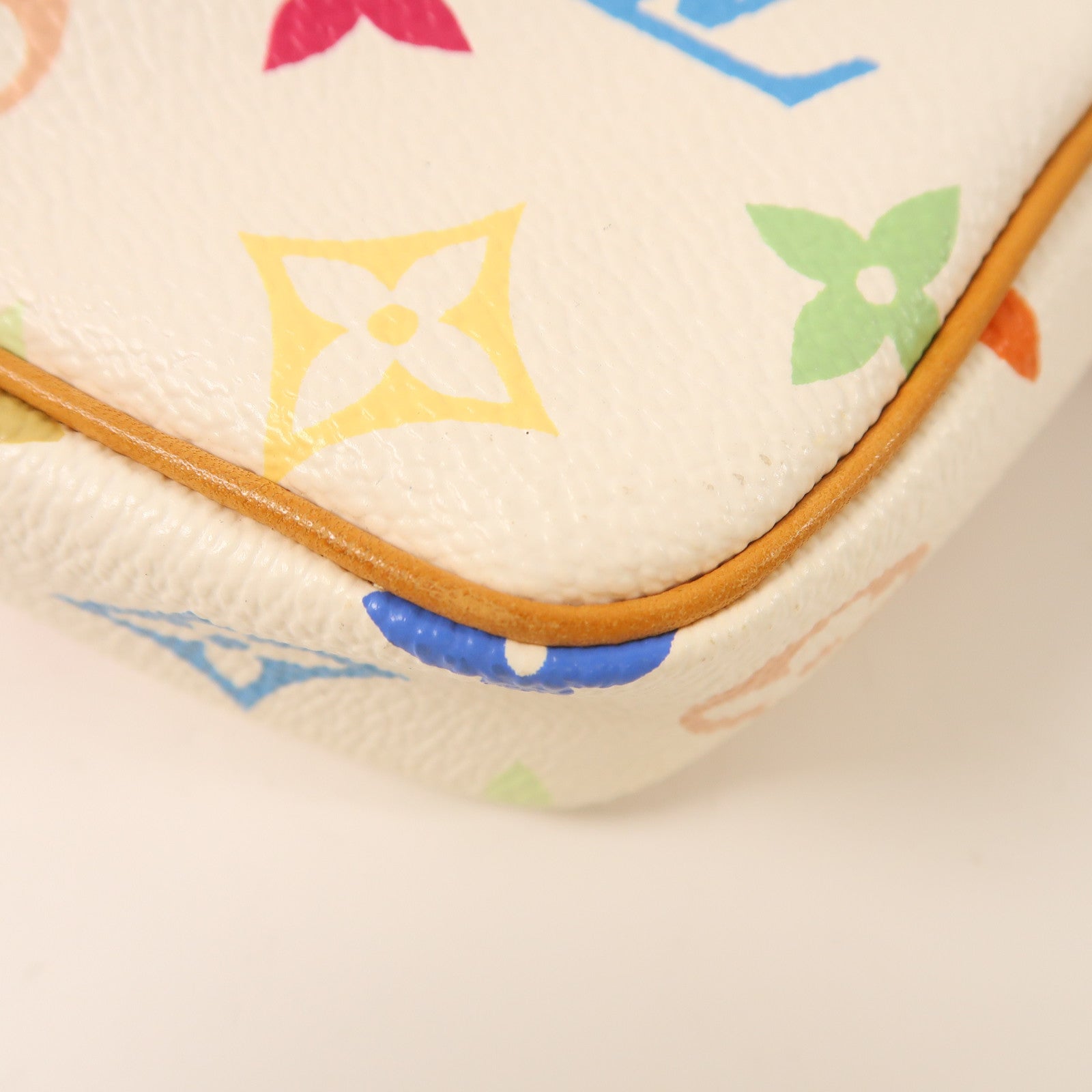 LOUIS VUITTON Monogram Multicolore Pochette Accessories金扣手挽袋白色/彩色