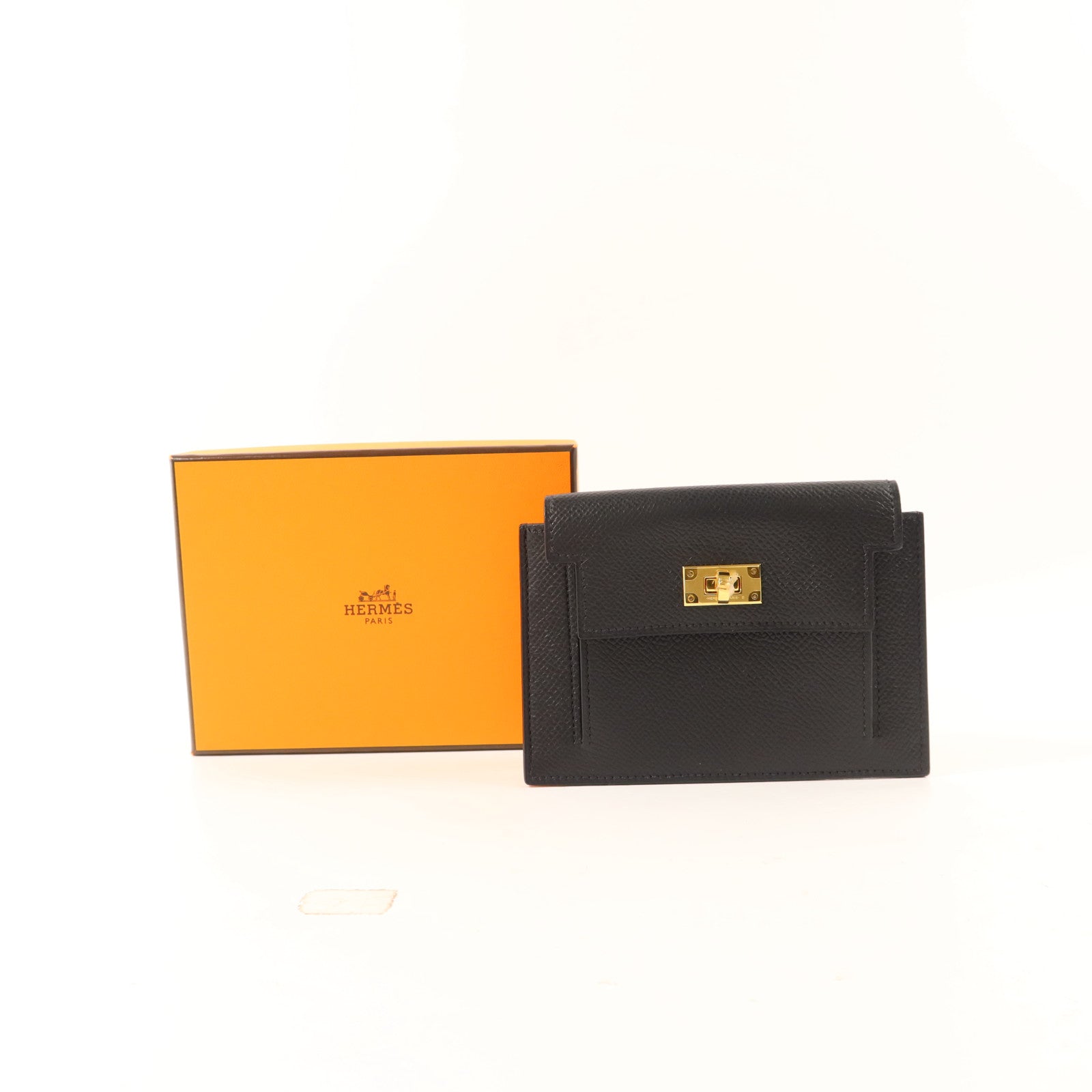 HERMES Epsom皮革Kelly Pocket Wallet金扣錢包Noir