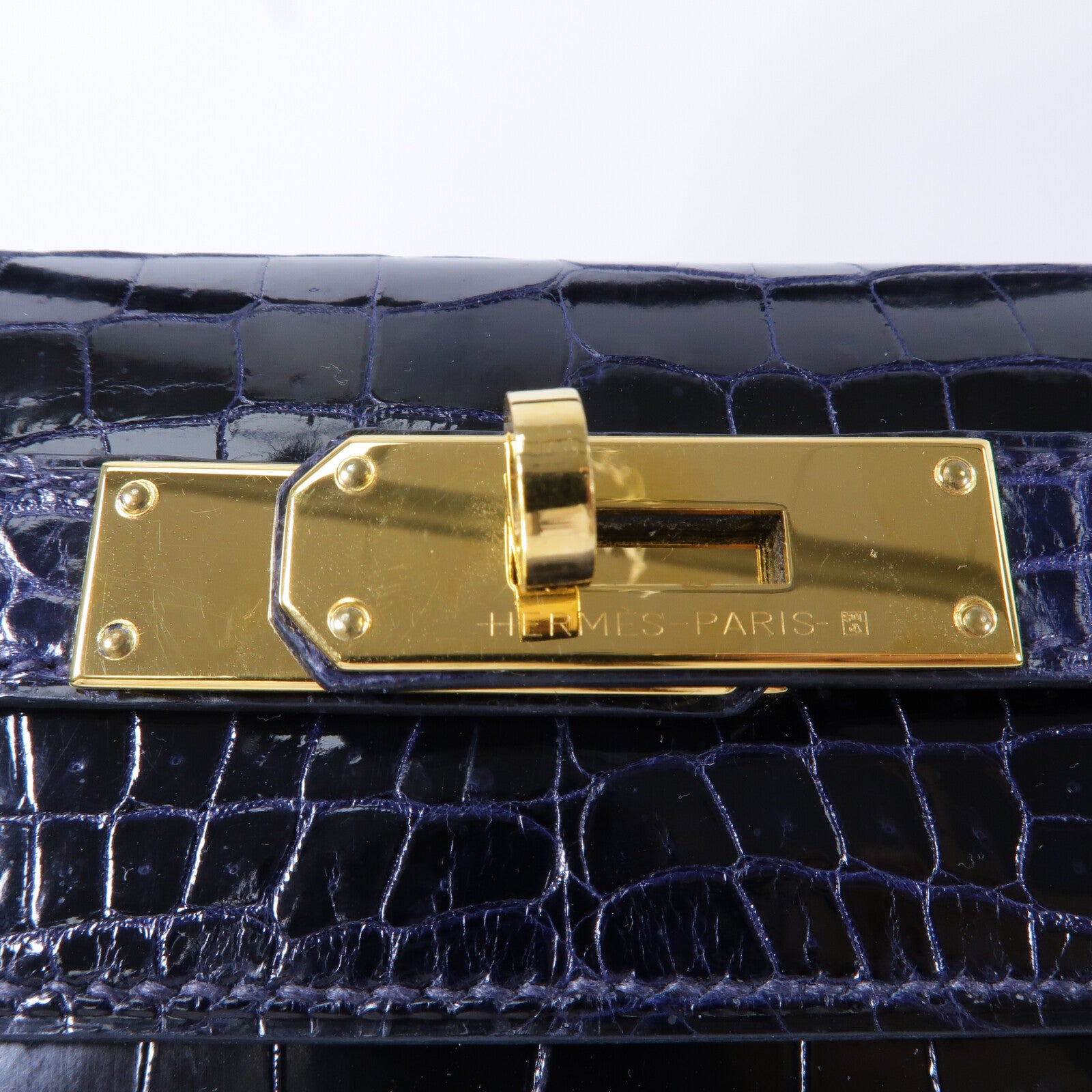 HERMES 鱷魚皮革Kelly 28手挽肩背兩用袋Bleu Saphir