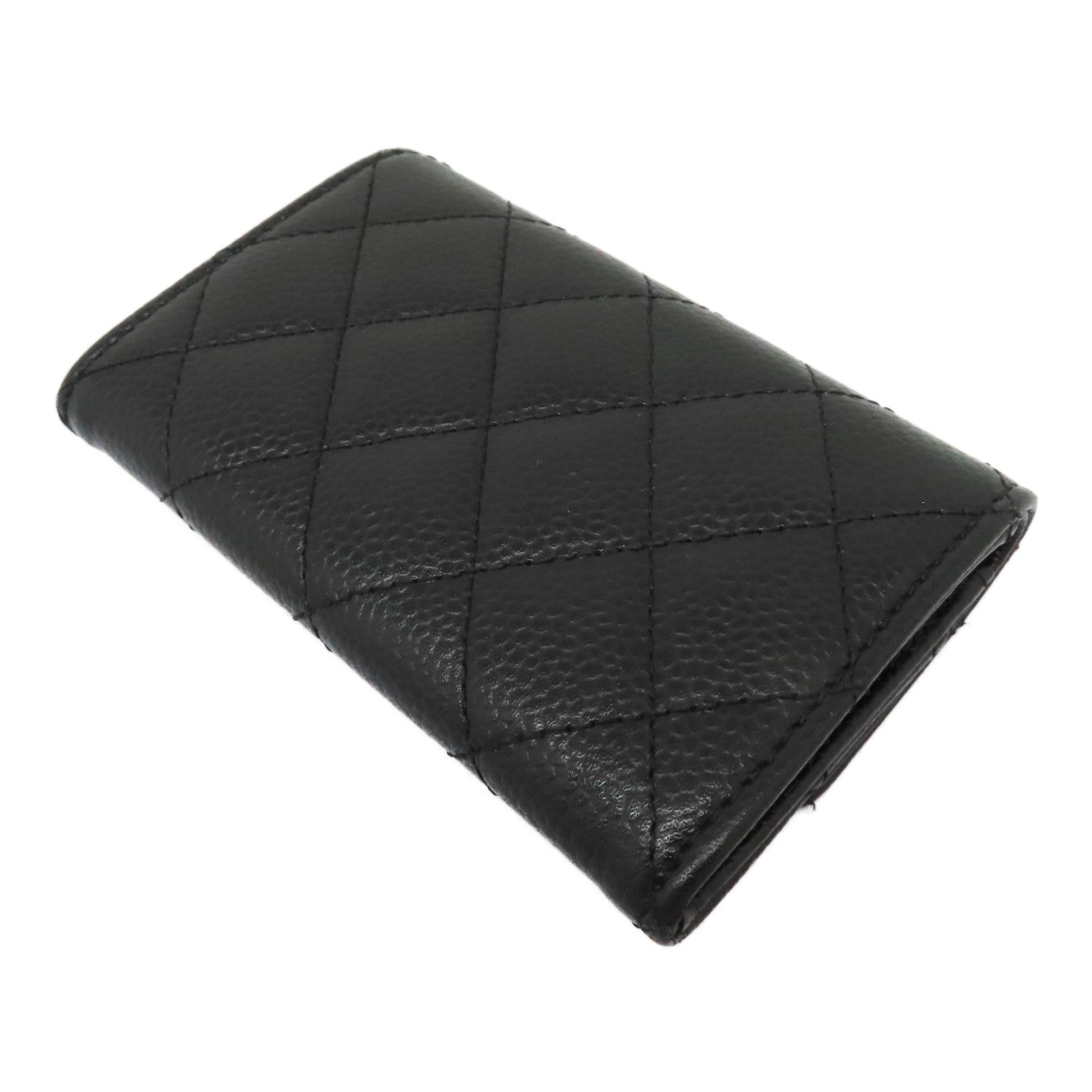 CHANEL 菱格Caviar皮革Card Case金扣卡片套黑色