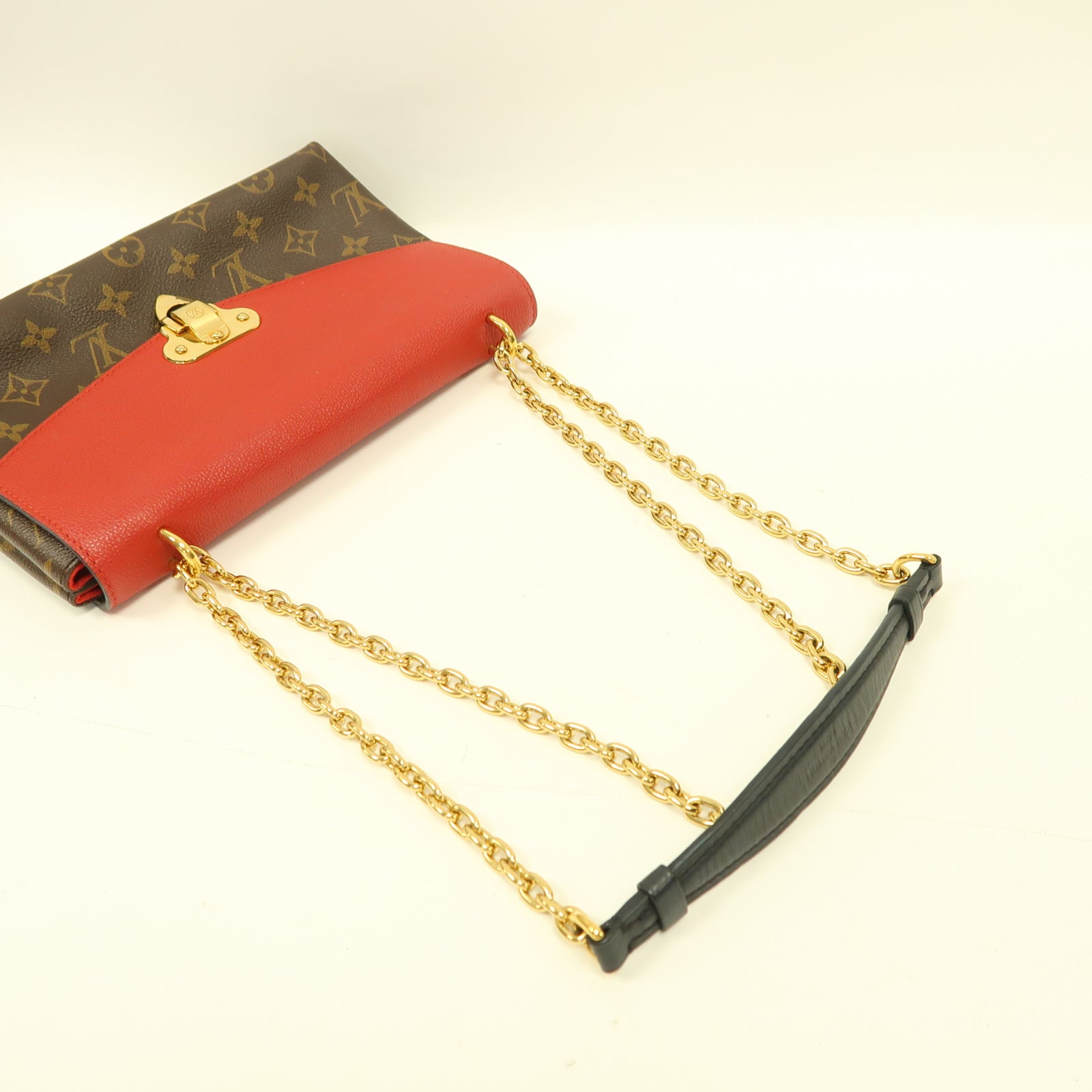 LOUIS VUITTON 【激減優惠】Monogram Saint Placide金扣鏈帶肩背袋啡色/紅色