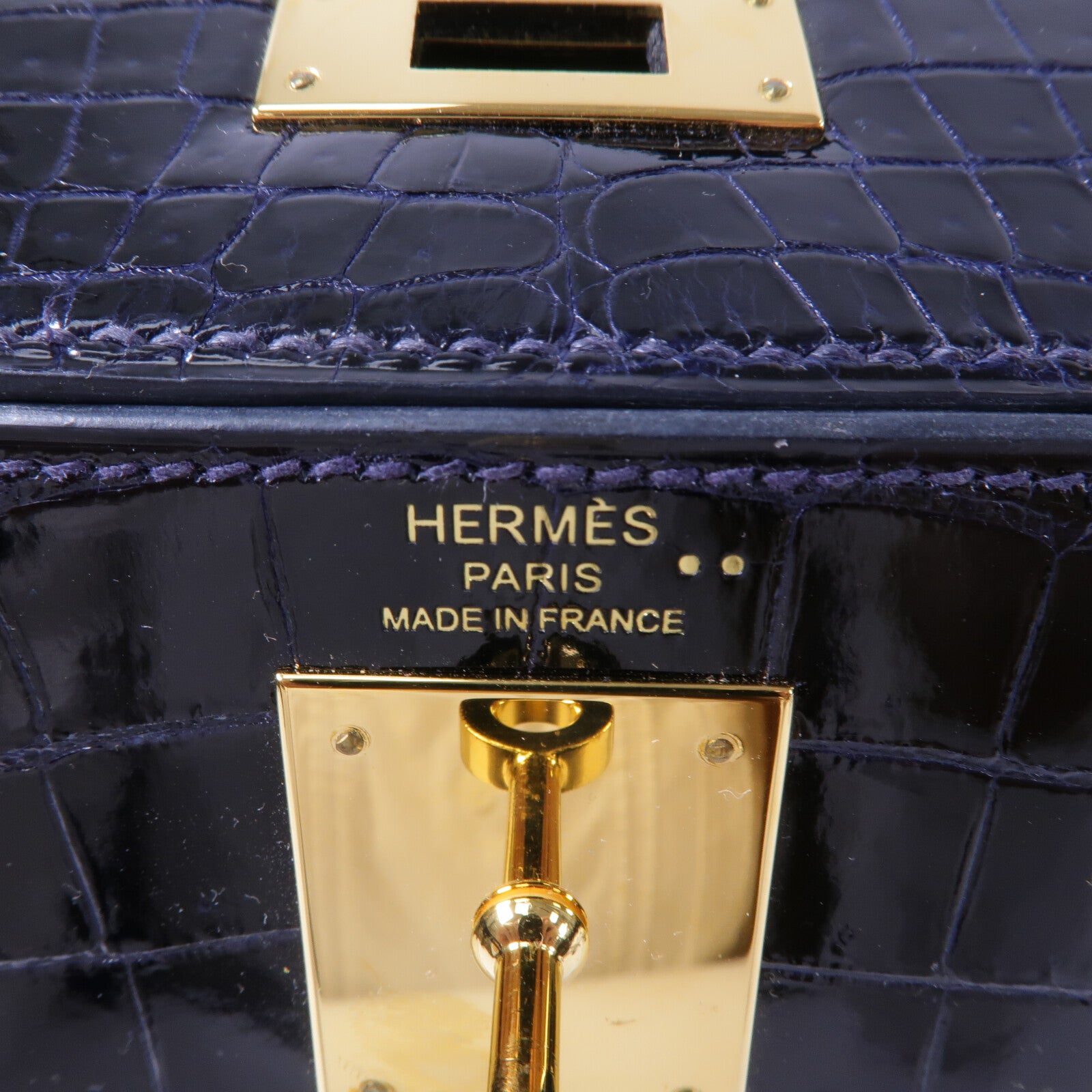HERMES 鱷魚皮革Kelly 28手挽肩背兩用袋Bleu Saphir