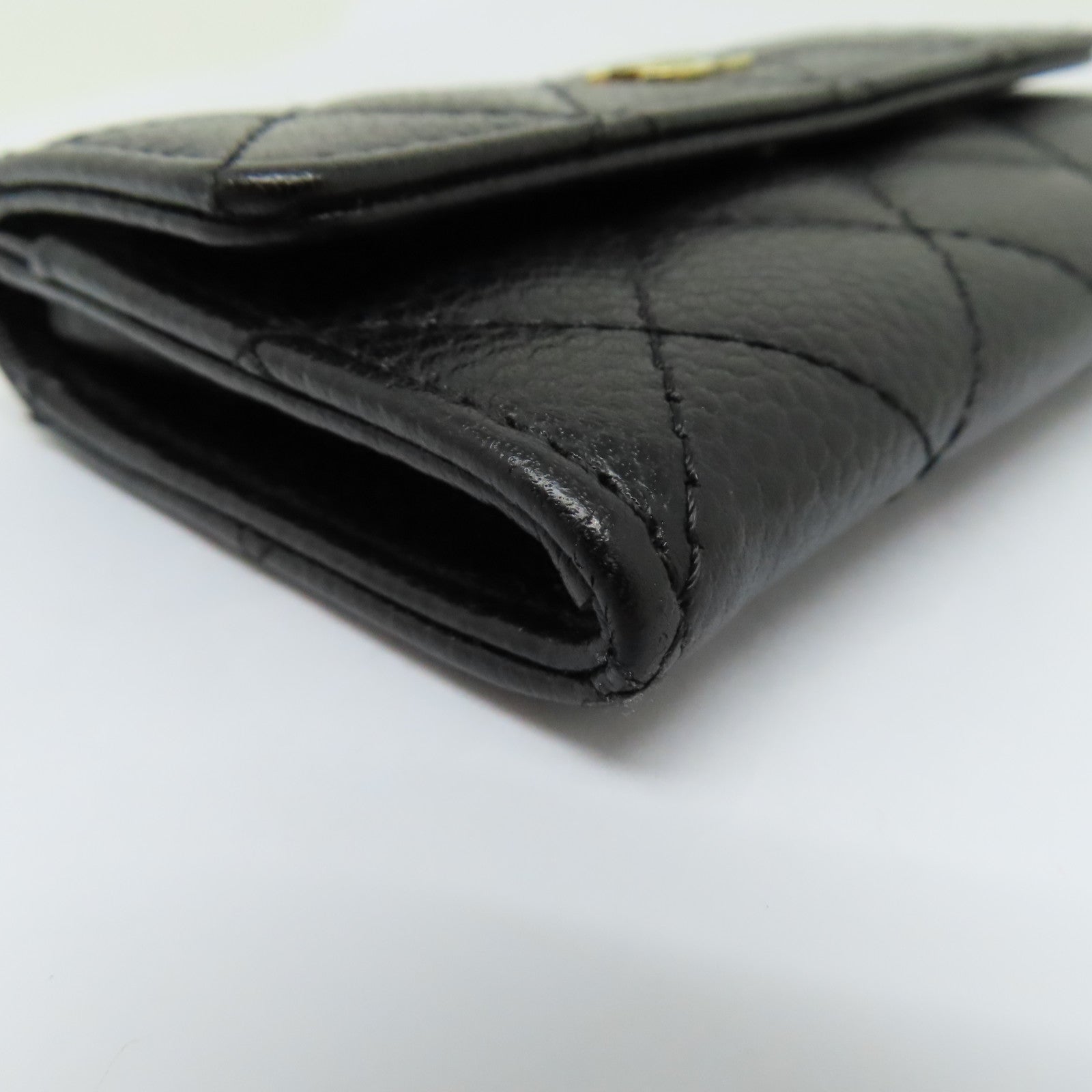 CHANEL 菱格Caviar皮革Card Case金扣卡片套黑色