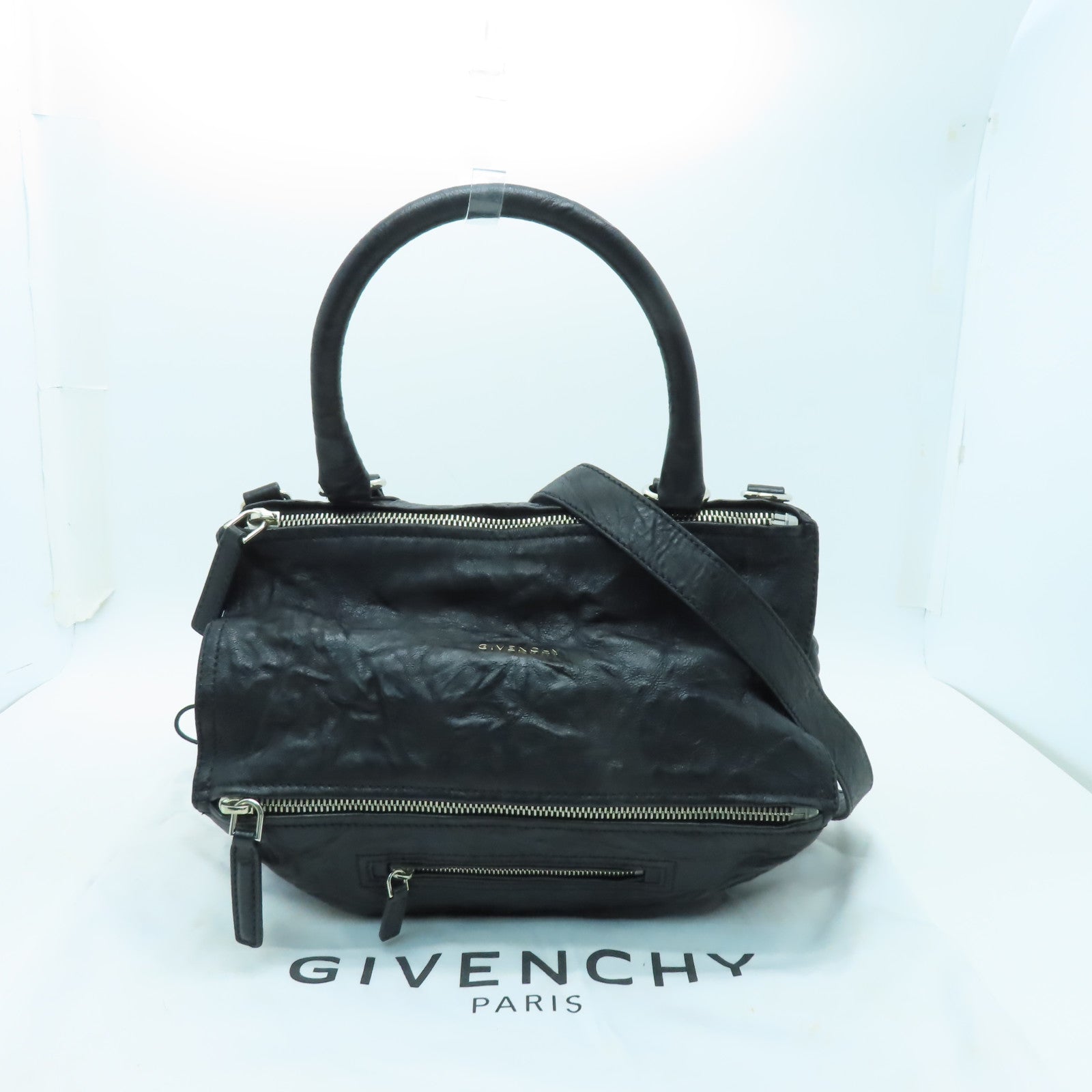 GIVENCHY 【激減優惠】牛皮皮革Pandora銀扣手挽肩背兩用袋黑色