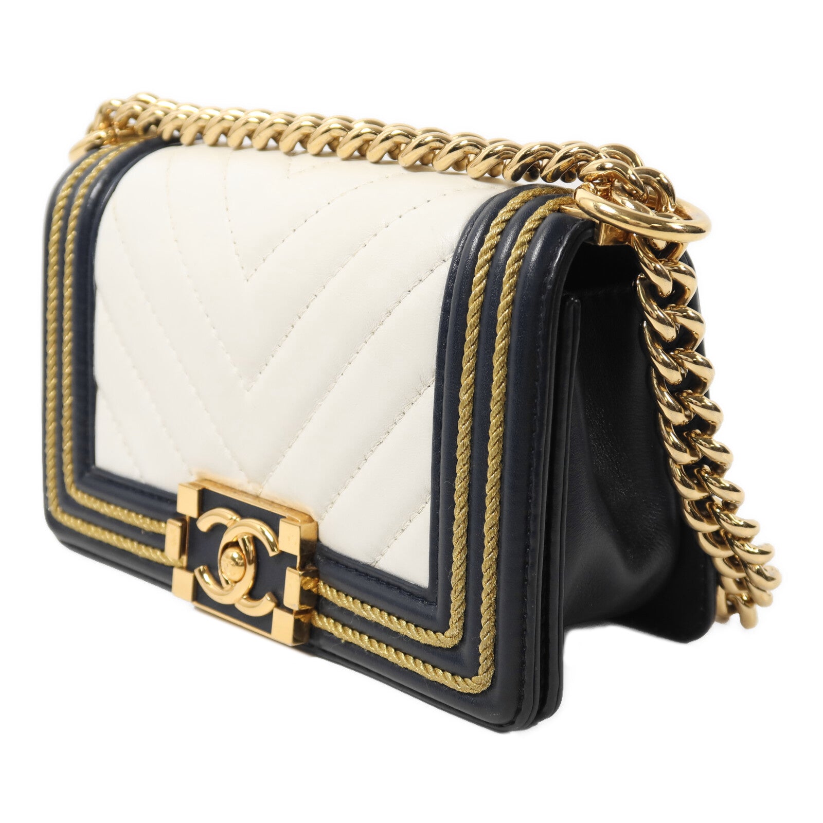 CHANEL 牛皮皮革Boy 20金扣鏈帶肩背袋