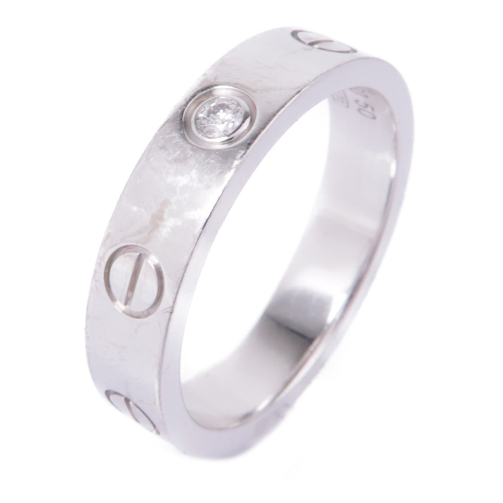 CARTIER 18K白金Mini Love Ring 1P Diamond鑽石戒指Cartier#50/US#5.25