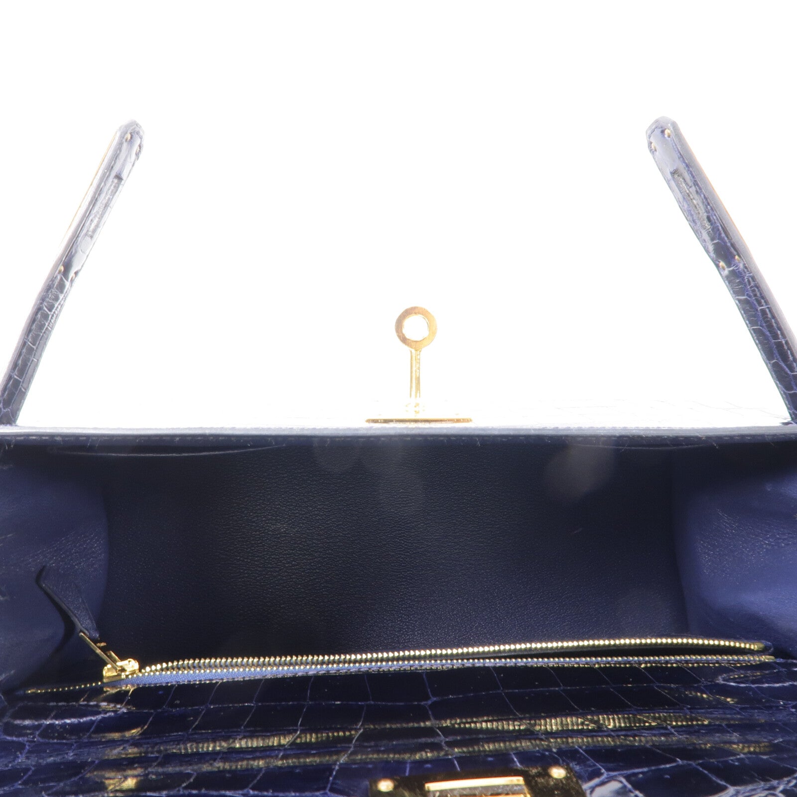 HERMES 鱷魚皮革Kelly 28手挽肩背兩用袋Bleu Saphir