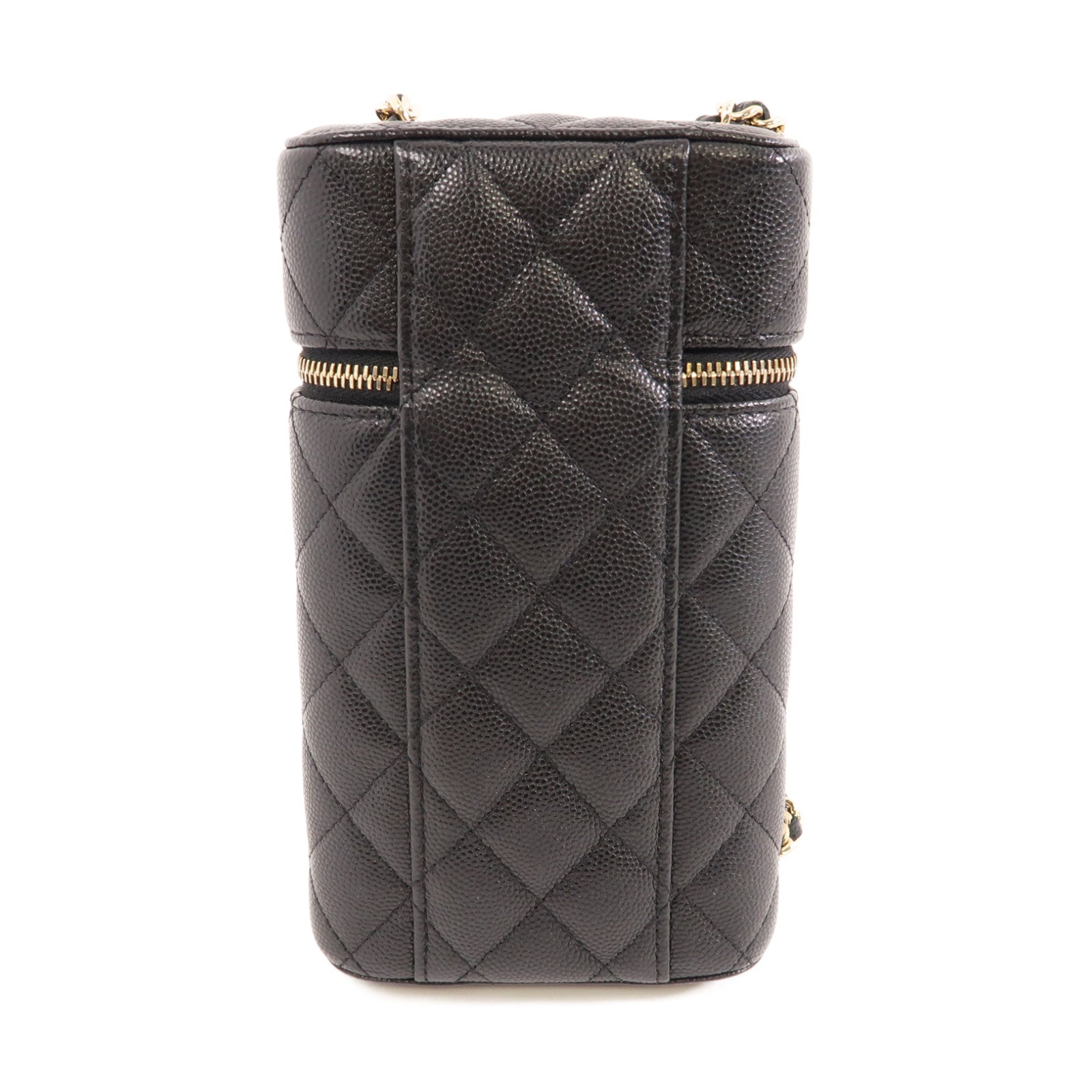 CHANEL 菱格牛皮皮革Chain Shoulder Bag金扣鏈帶肩背袋黑色
