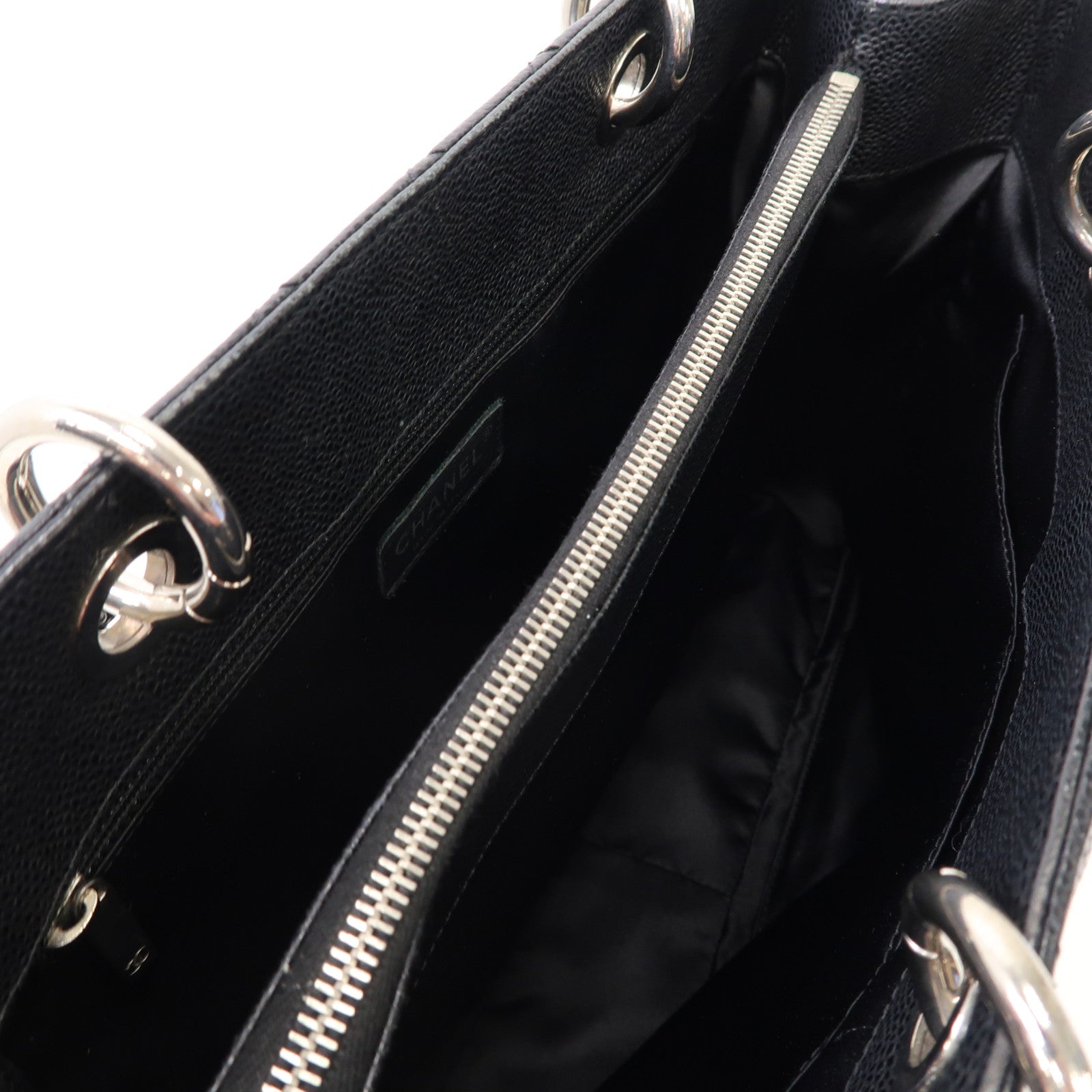 CHANEL 菱格Caviar皮革Grand Shopping Tote Bag銀扣肩背袋黑色