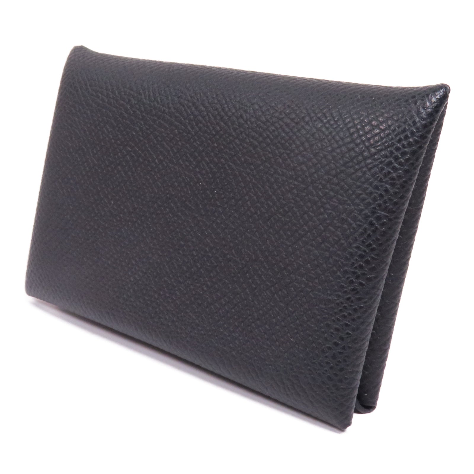 HERMES Epsom皮革Calvi銀扣零錢包Noir