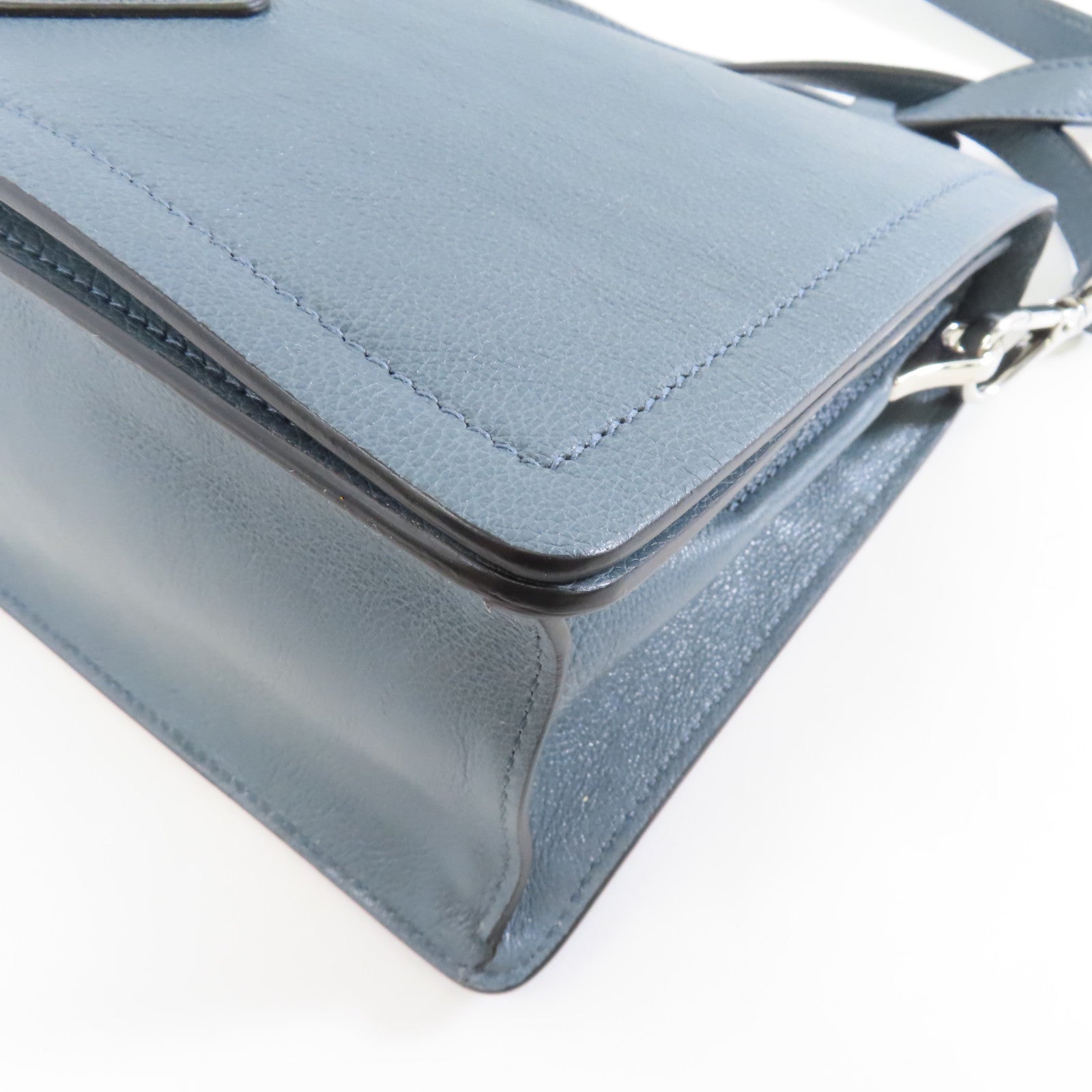 PRADA 牛皮皮革Shoulder Bag銀扣肩背袋藍色