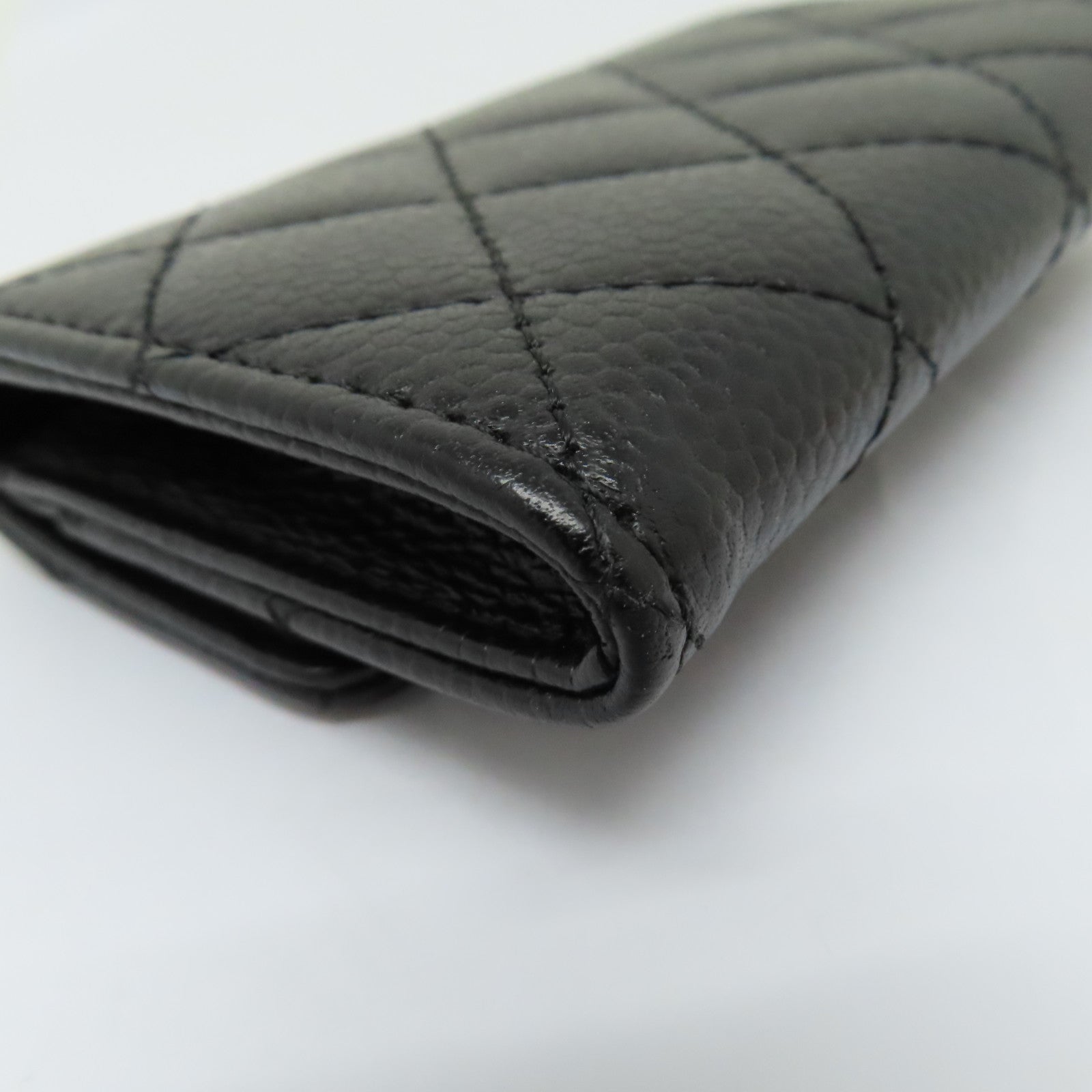 CHANEL 菱格Caviar皮革Card Case金扣卡片套黑色