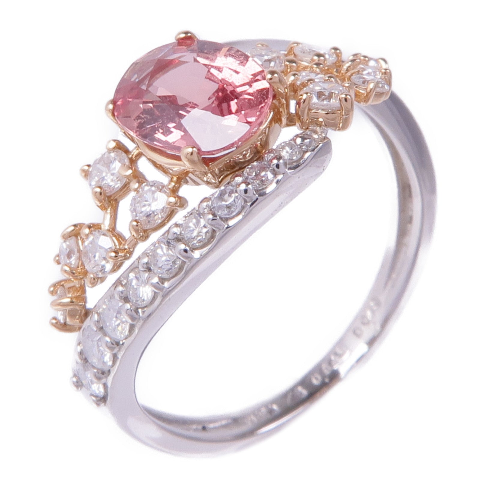 JEWELRY K18白金/PT950鉑金Padparadscha Diamond Ring帕帕拉恰/鑽石戒指US#5
