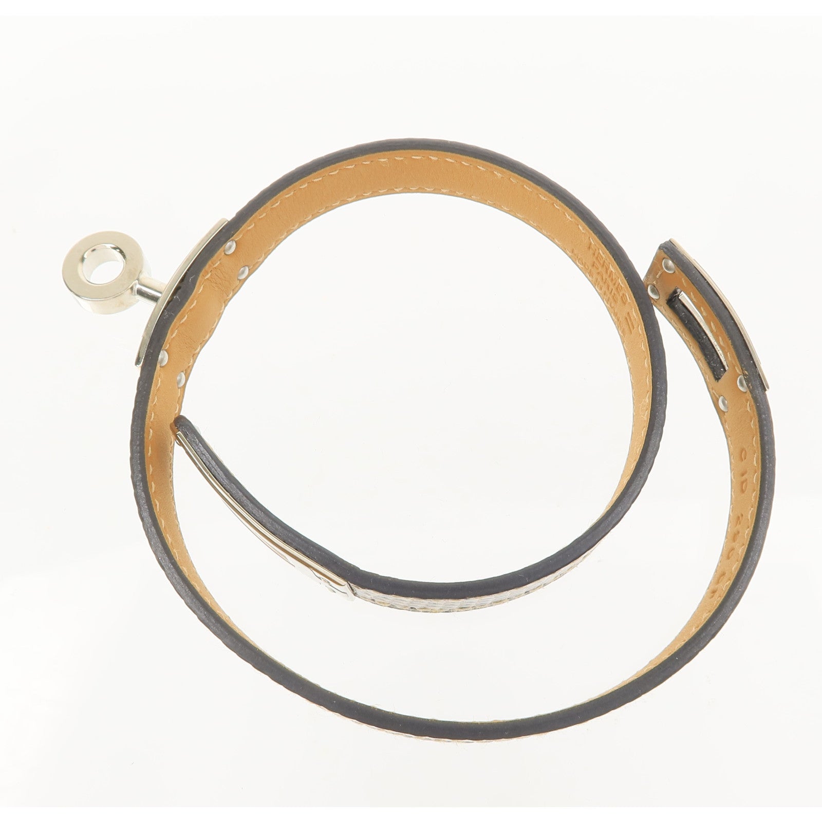 HERMES 蜥蝪皮革Kelly Double Tour Bracelet銀扣手鏈