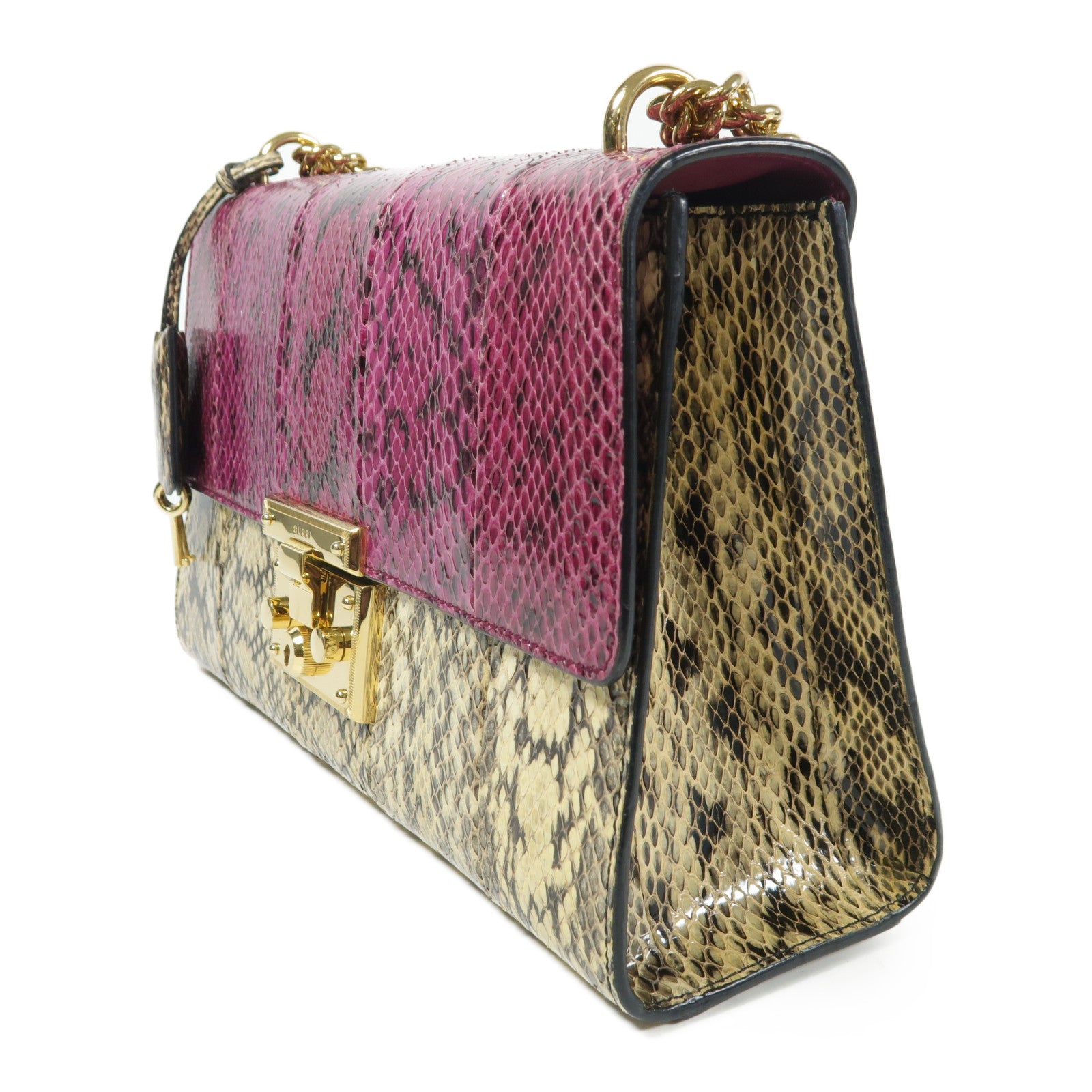 GUCCI 蛇皮皮革Padlock Shoulder Bag金扣肩背袋