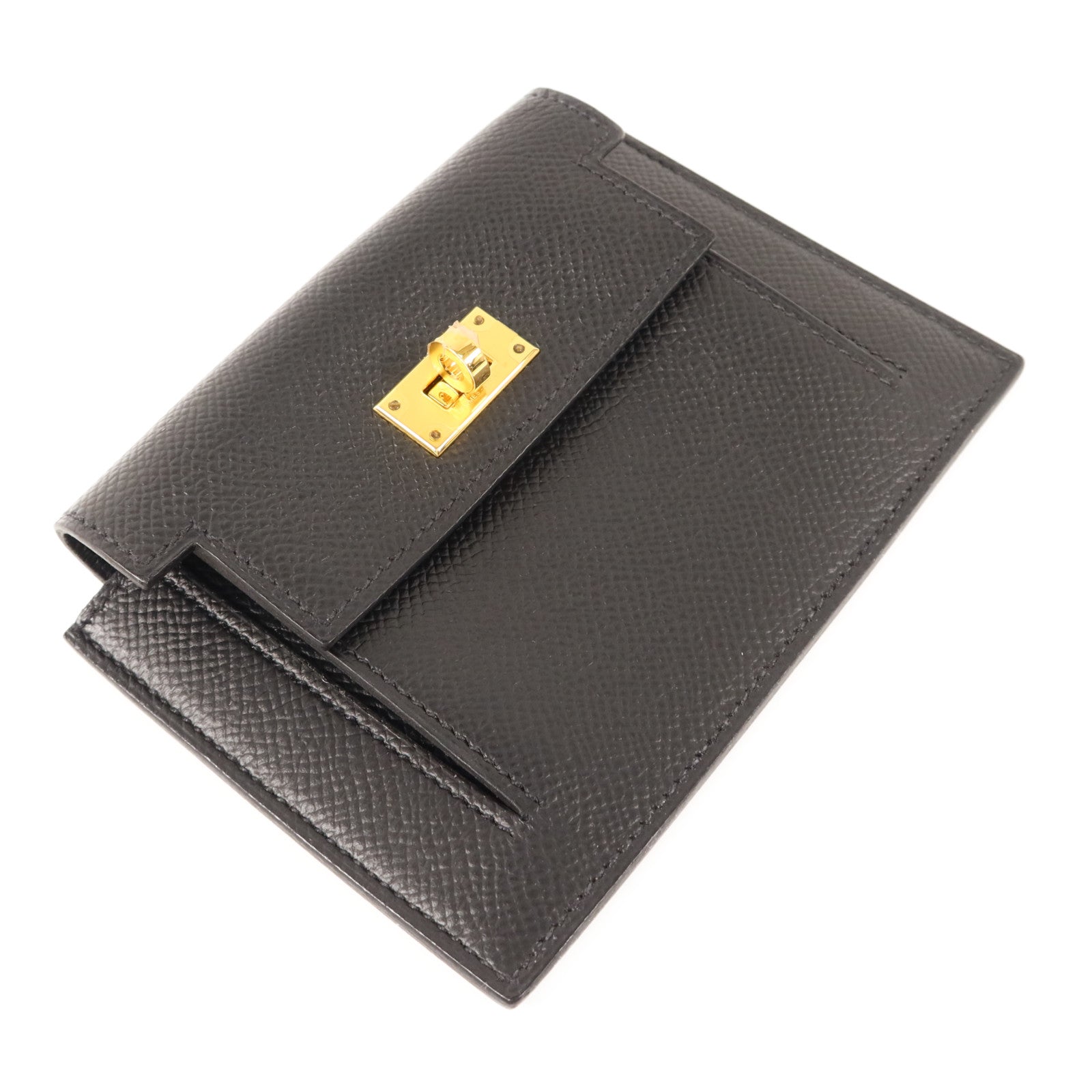 HERMES Epsom皮革Kelly Pocket Wallet金扣錢包Noir