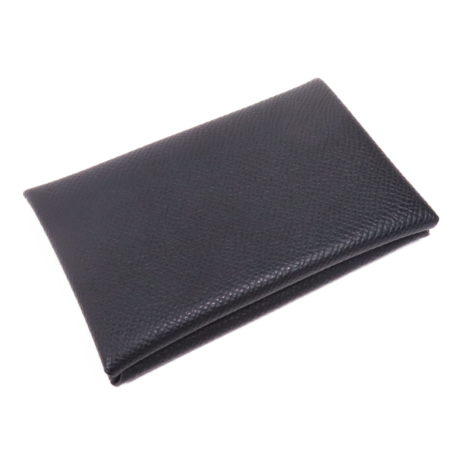 HERMES Epsom皮革Calvi銀扣零錢包Noir