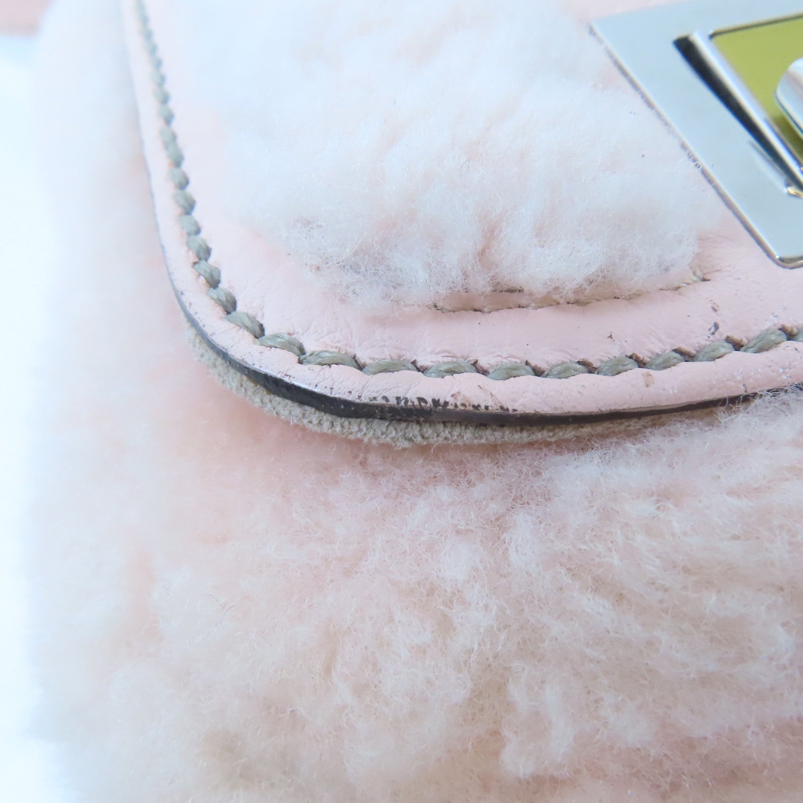 FENDI 羊毛Shoulder Bag銀扣肩背袋粉紅色