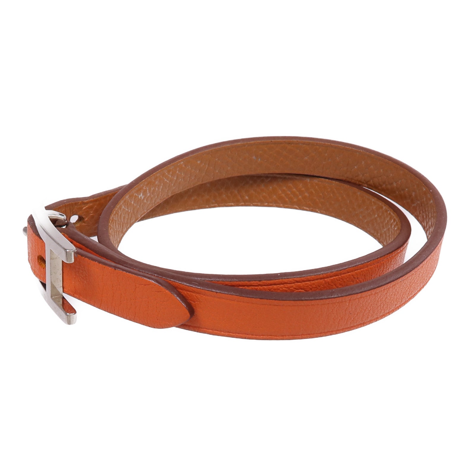 HERMES Swift皮革Behapi Double Tour Bracelet銀扣手帶Orange/Gold