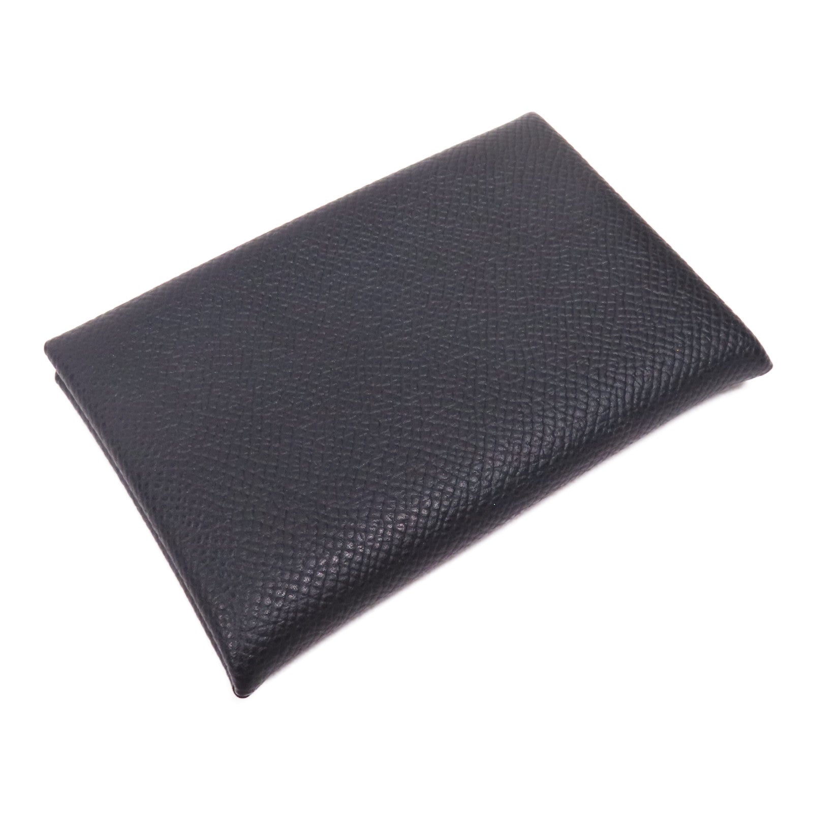 HERMES Epsom皮革Calvi銀扣零錢包Noir