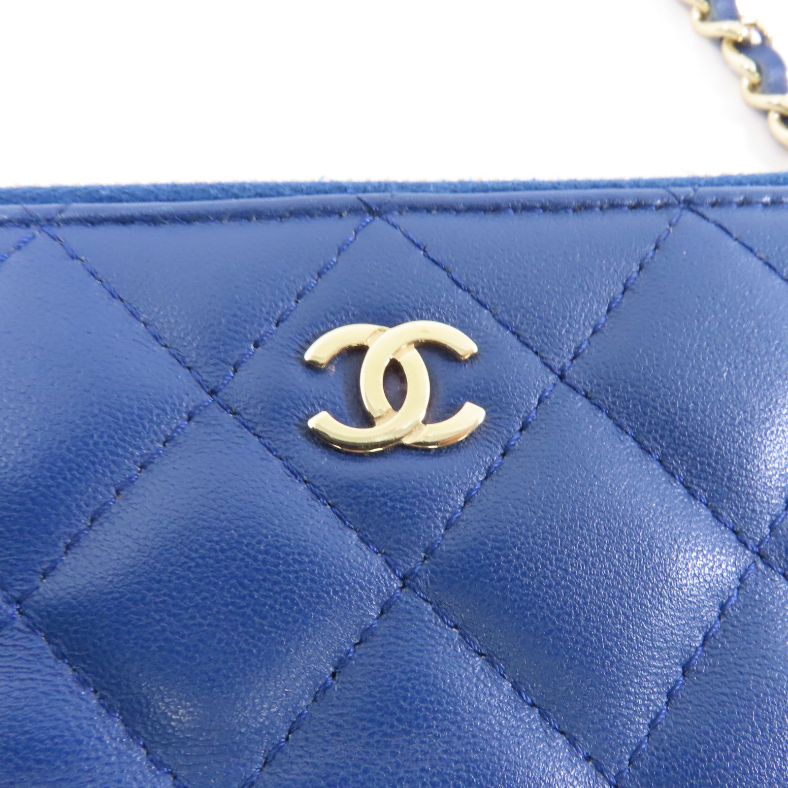 CHANEL 【激減優惠】菱格皮革Wallet On Chain金扣鏈帶肩背袋藍色