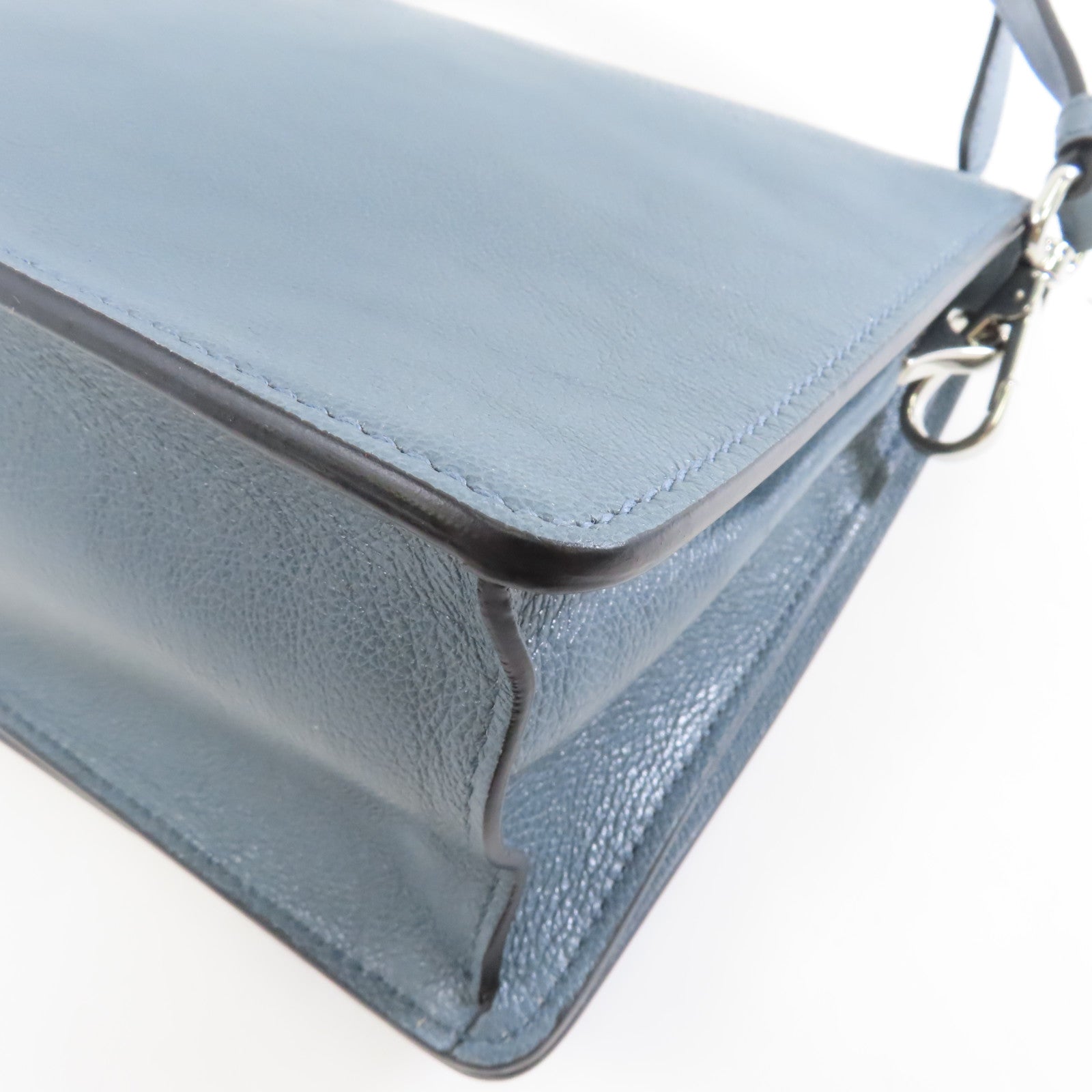 PRADA 牛皮皮革Shoulder Bag銀扣肩背袋藍色
