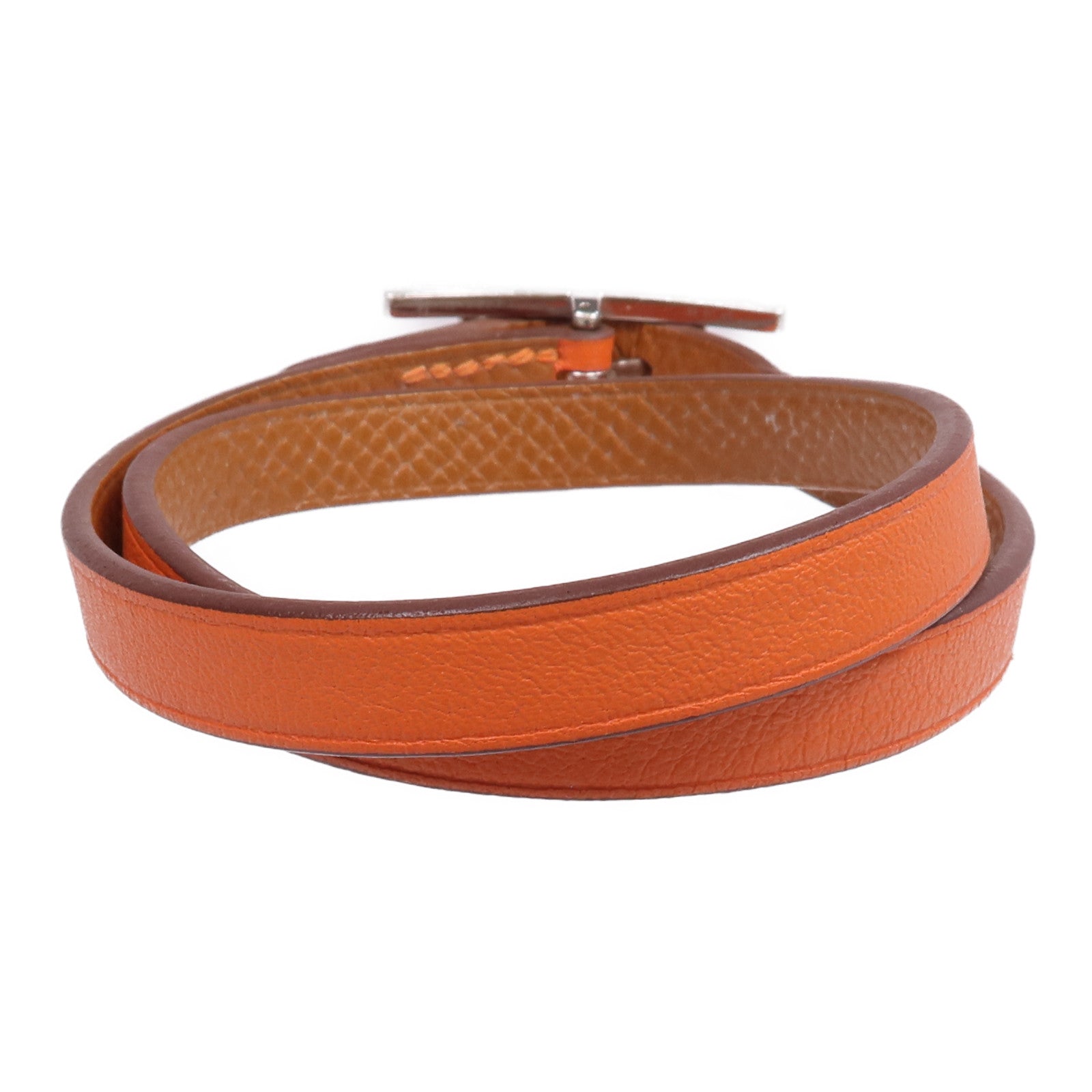 HERMES Swift皮革Behapi Double Tour Bracelet銀扣手帶Orange/Gold