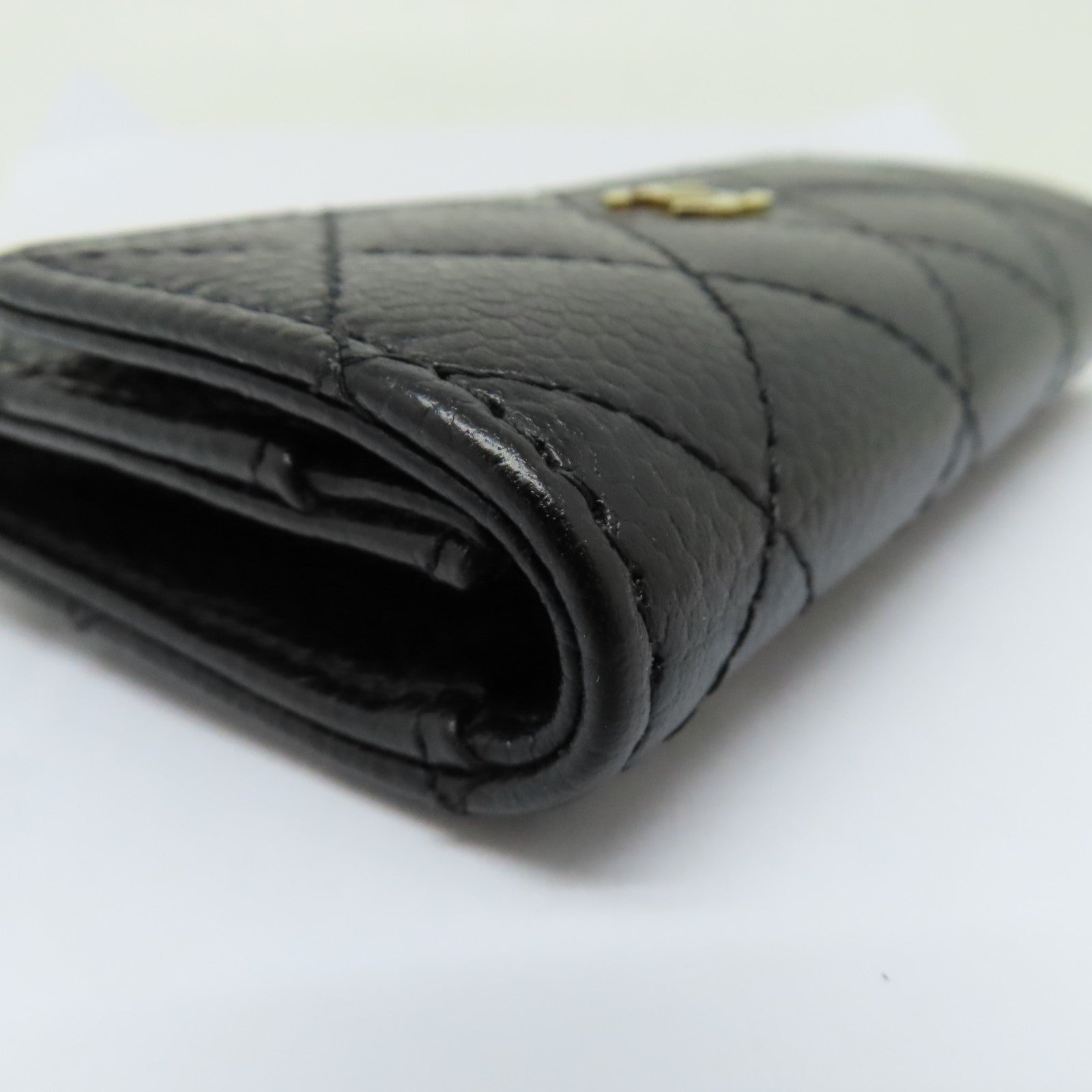 CHANEL 菱格Caviar皮革Card Case金扣卡片套黑色