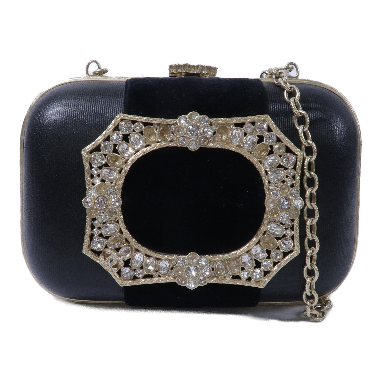 CHANEL 羊皮皮革/天鵝絨Chain Shoulder鏈帶肩背袋
