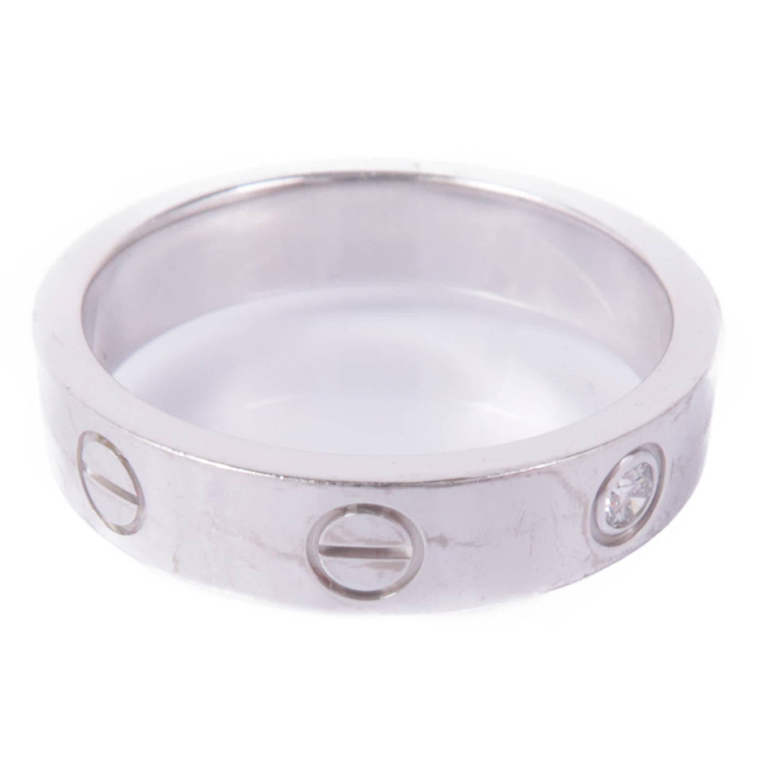CARTIER 18K白金Mini Love Ring 1P Diamond鑽石戒指Cartier#50/US#5.25