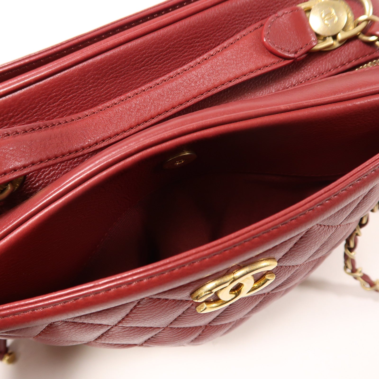 CHANEL 牛皮皮革2 Way Shoulder金扣手挽肩背兩用袋