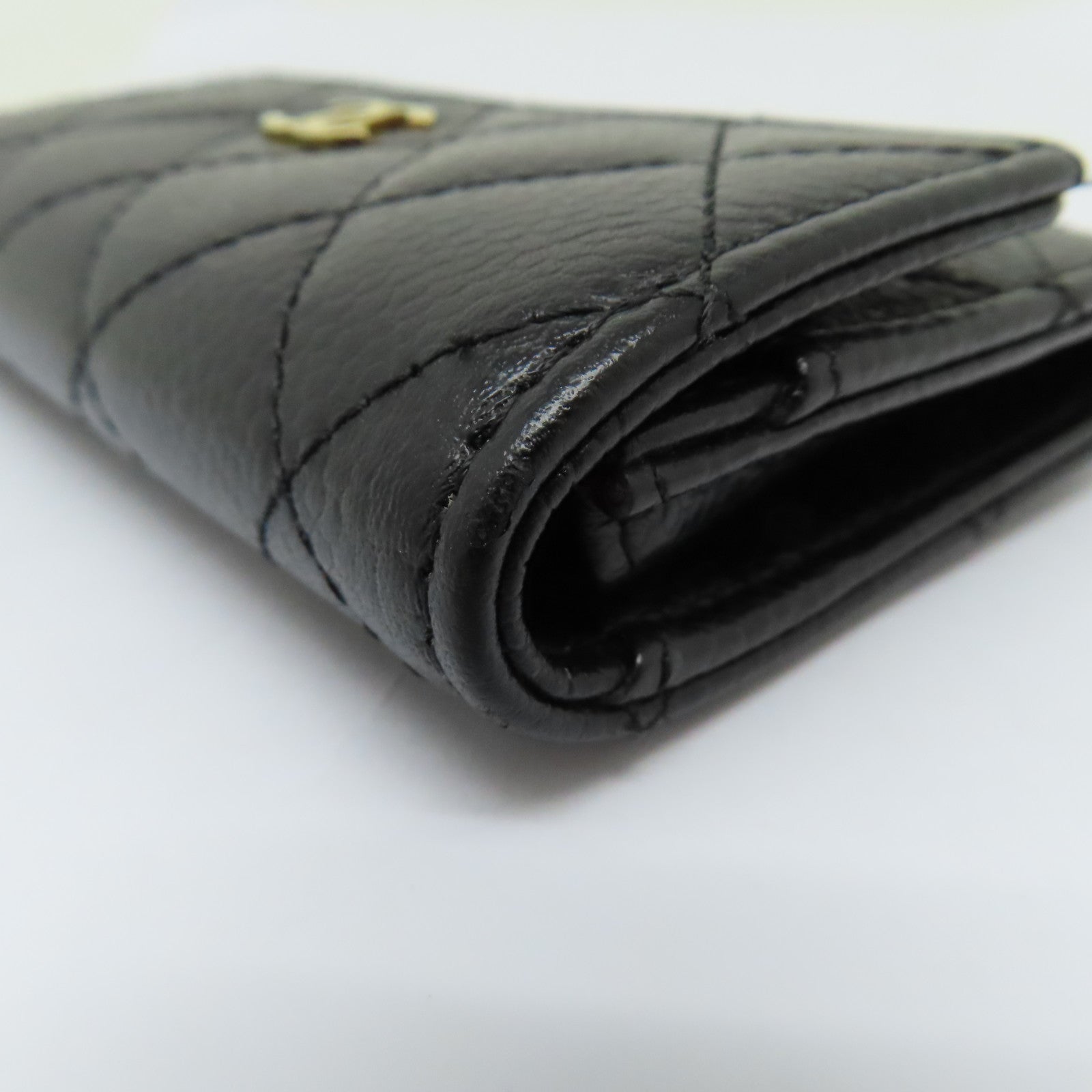 CHANEL 菱格Caviar皮革Card Case金扣卡片套黑色