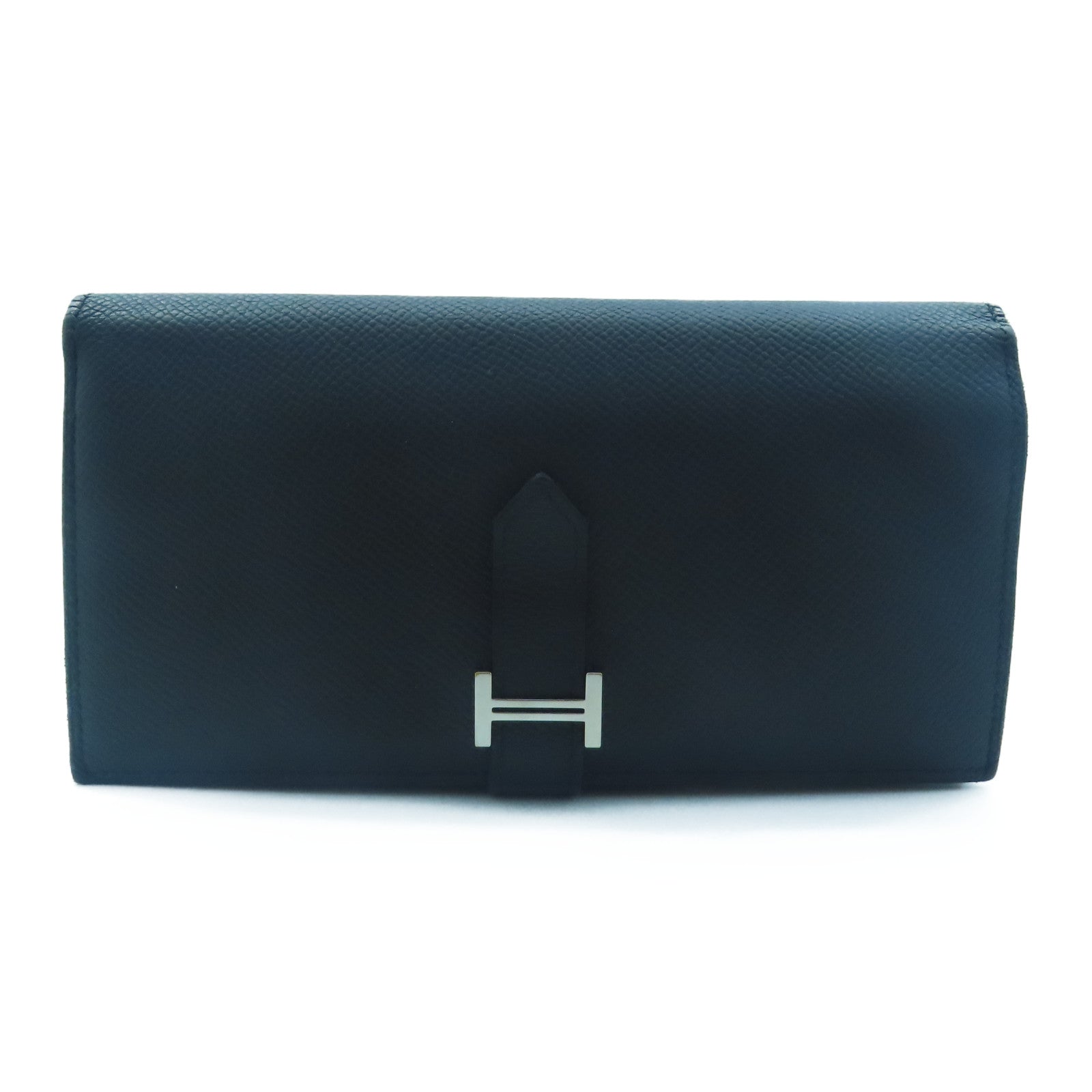 HERMES 【激減優惠】Epsom皮革Bearn W Snap銀扣長錢包Noir/黑色