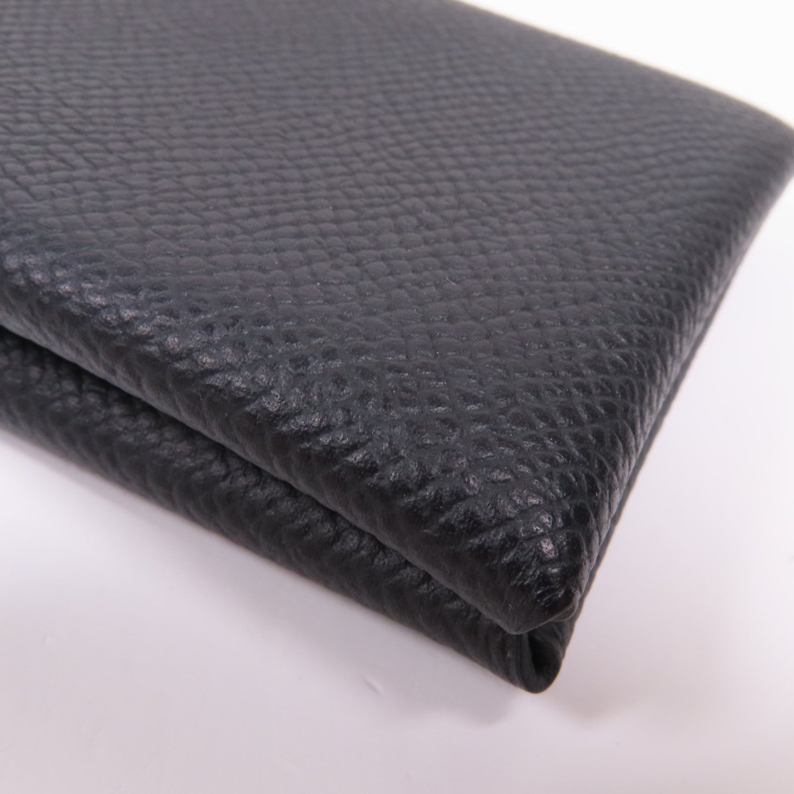 HERMES Epsom皮革Calvi銀扣零錢包Noir