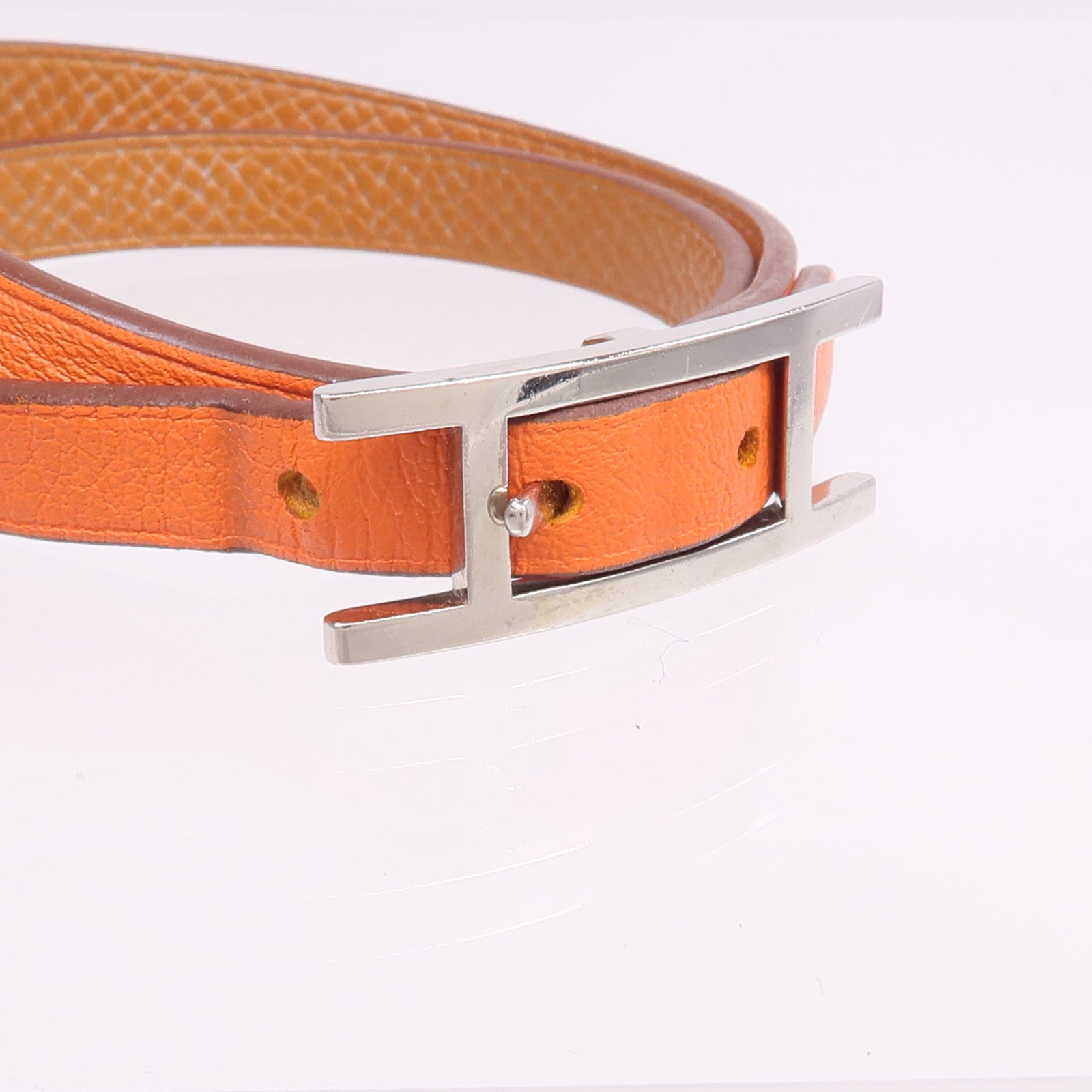 HERMES Swift皮革Behapi Double Tour Bracelet銀扣手帶Orange/Gold