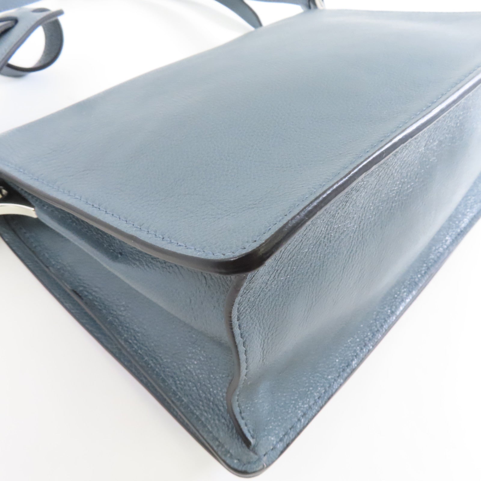 PRADA 牛皮皮革Shoulder Bag銀扣肩背袋藍色