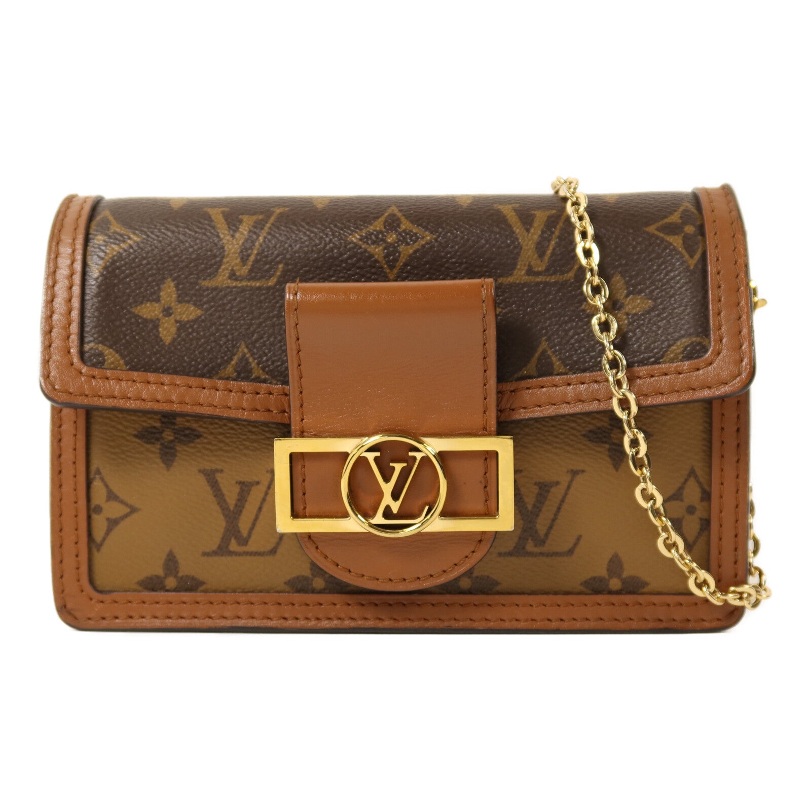 LOUIS VUITTON 【激減優惠】Monogram Reverse Dauphine金扣鏈帶肩背袋