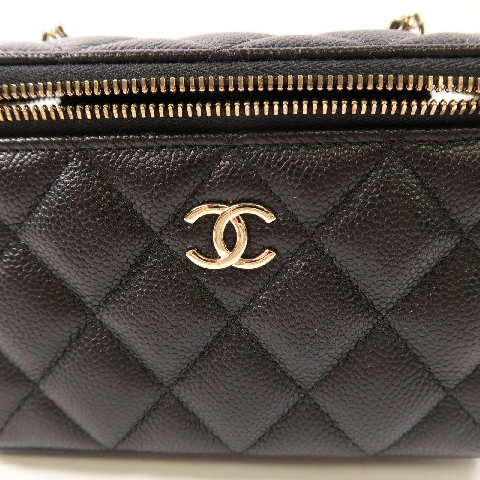 CHANEL 牛皮皮革Vanity Case金扣鏈帶肩背袋黑色