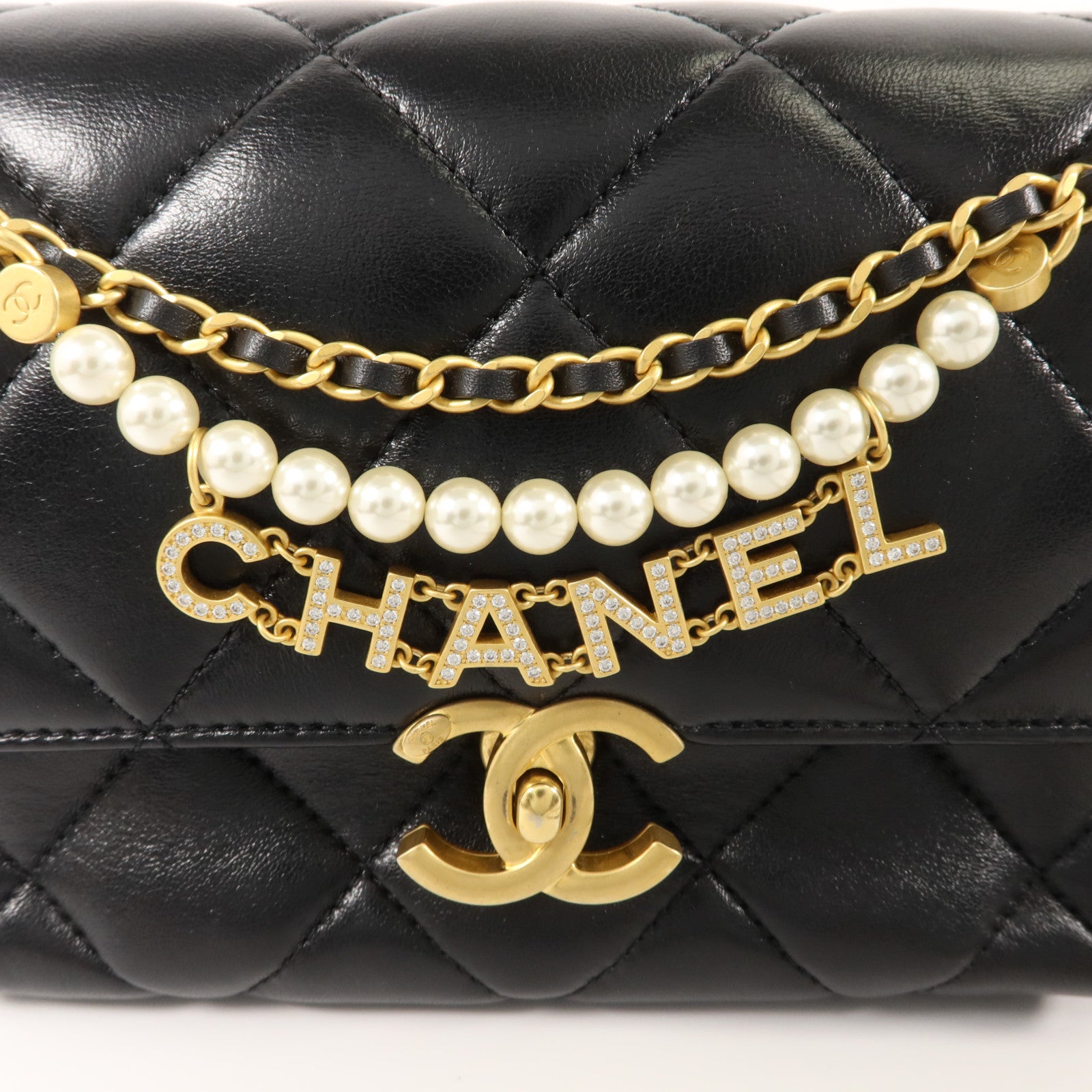 CHANEL 羊皮皮革Pearl Chain Mini Flap Bag鏈帶肩背袋