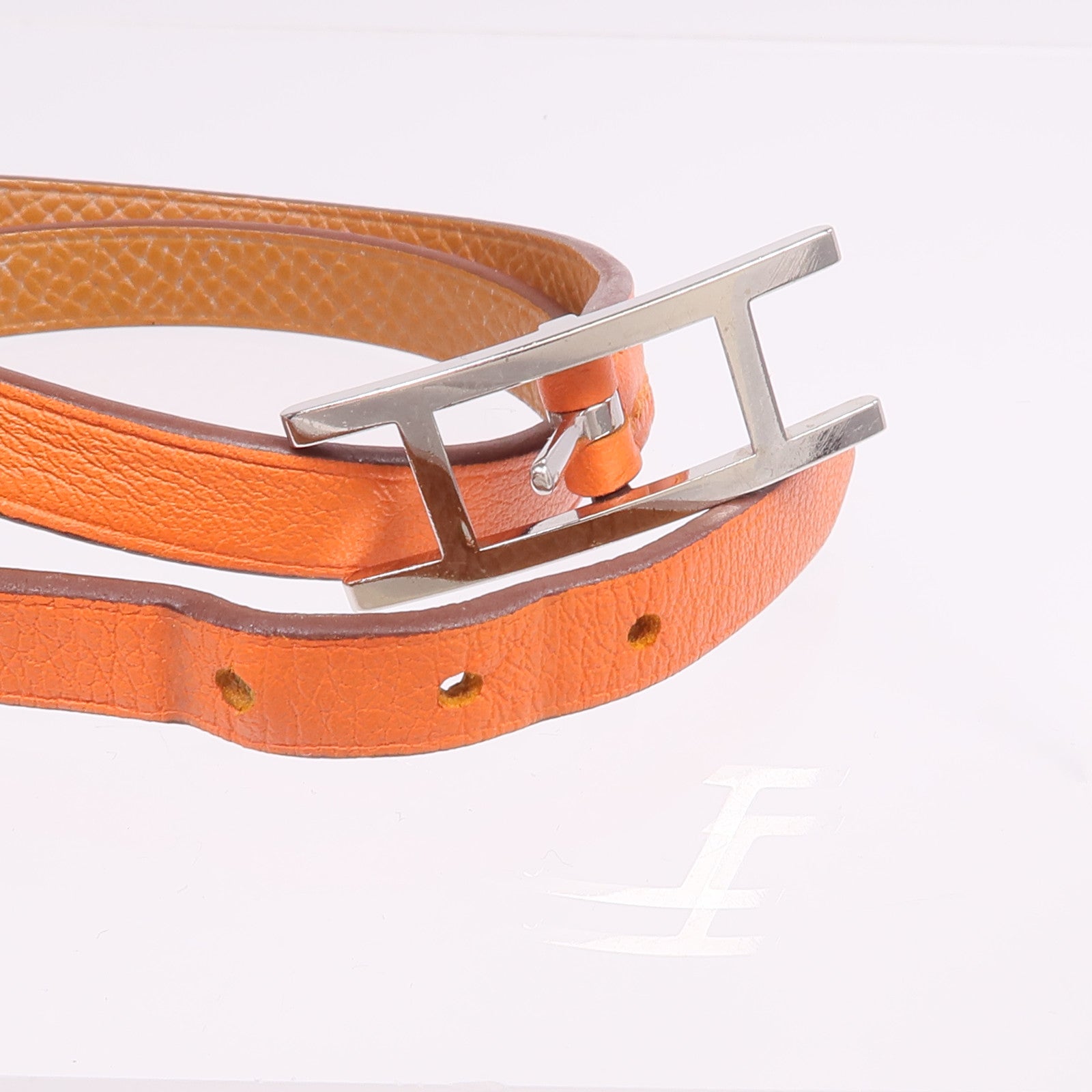 HERMES Swift皮革Behapi Double Tour Bracelet銀扣手帶Orange/Gold