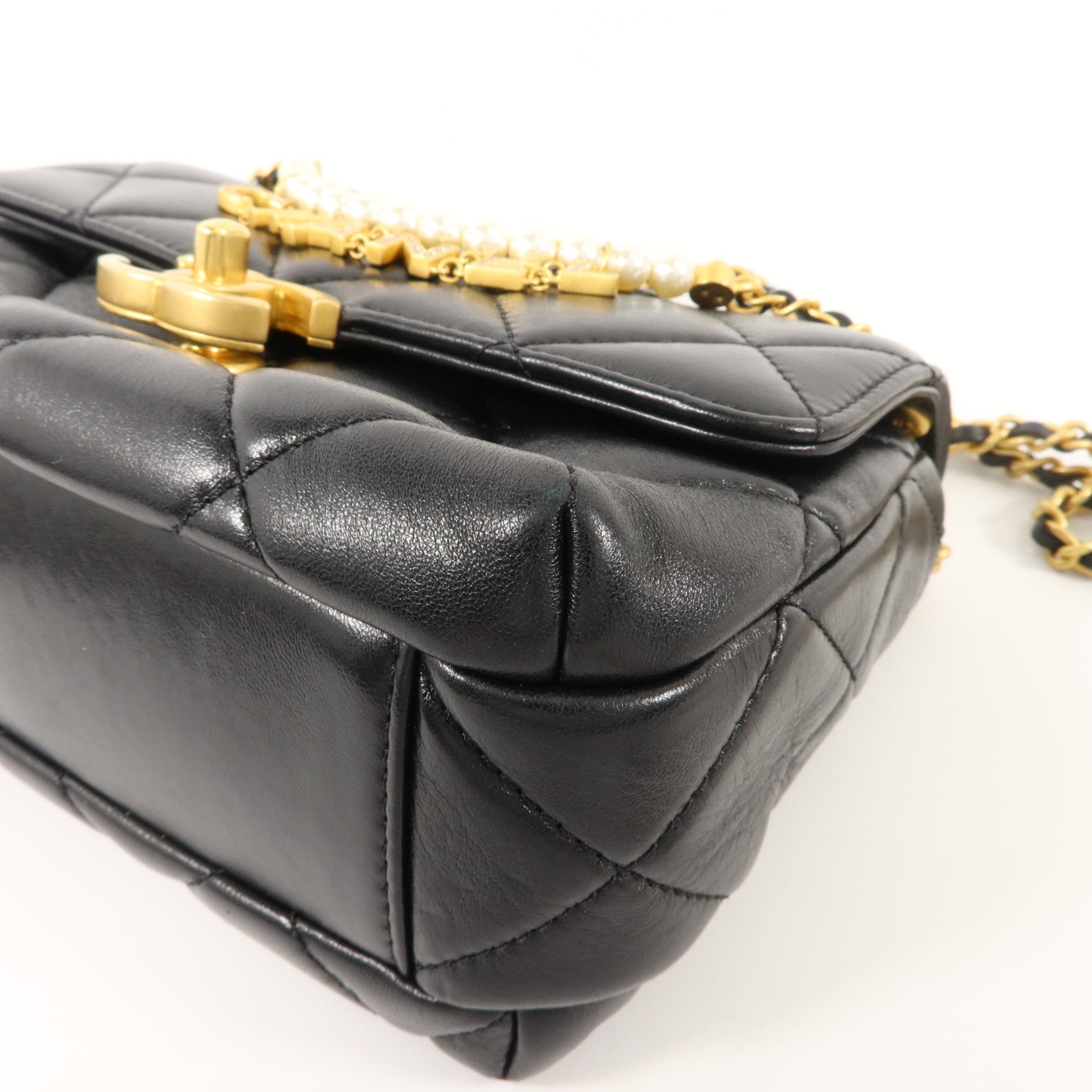 CHANEL 羊皮皮革Pearl Chain Mini Flap Bag鏈帶肩背袋