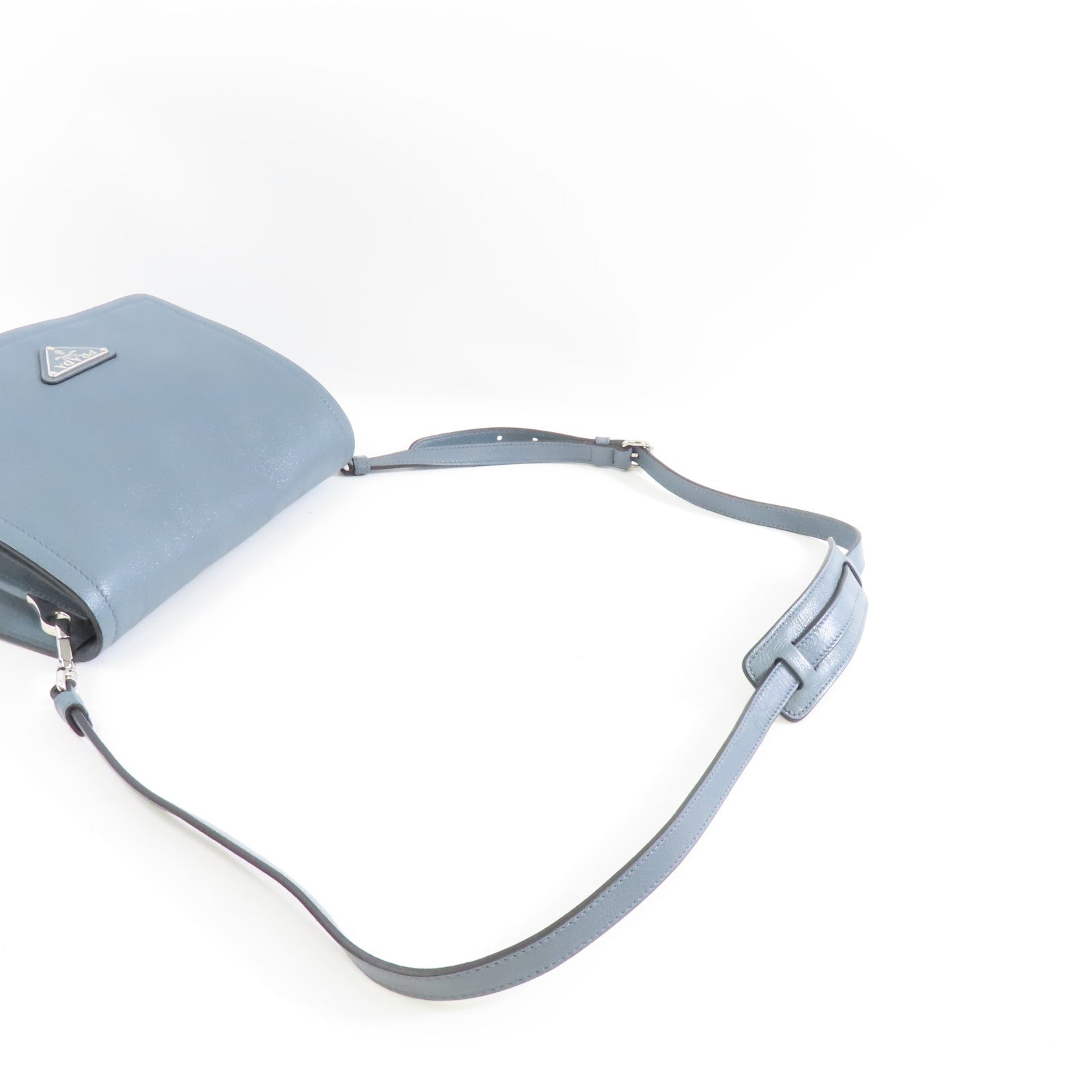 PRADA 牛皮皮革Shoulder Bag銀扣肩背袋藍色