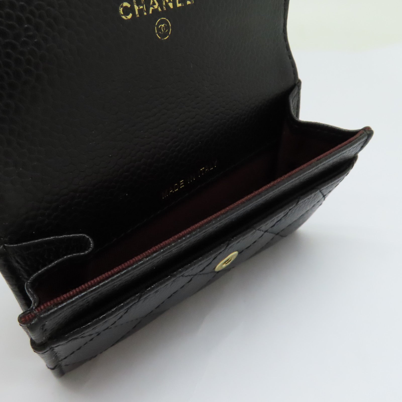 CHANEL 菱格Caviar皮革Card Case金扣卡片套黑色