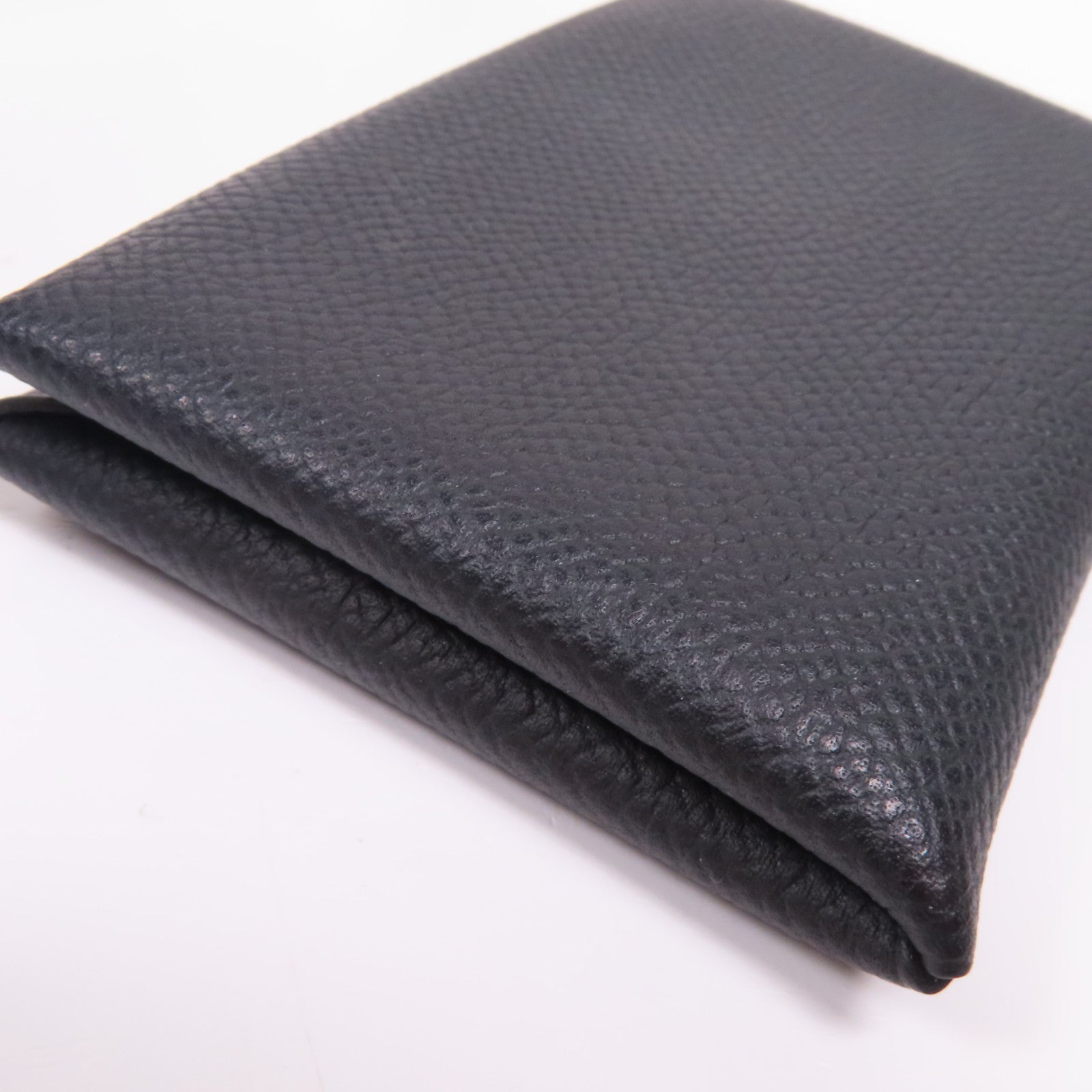 HERMES Epsom皮革Calvi銀扣零錢包Noir