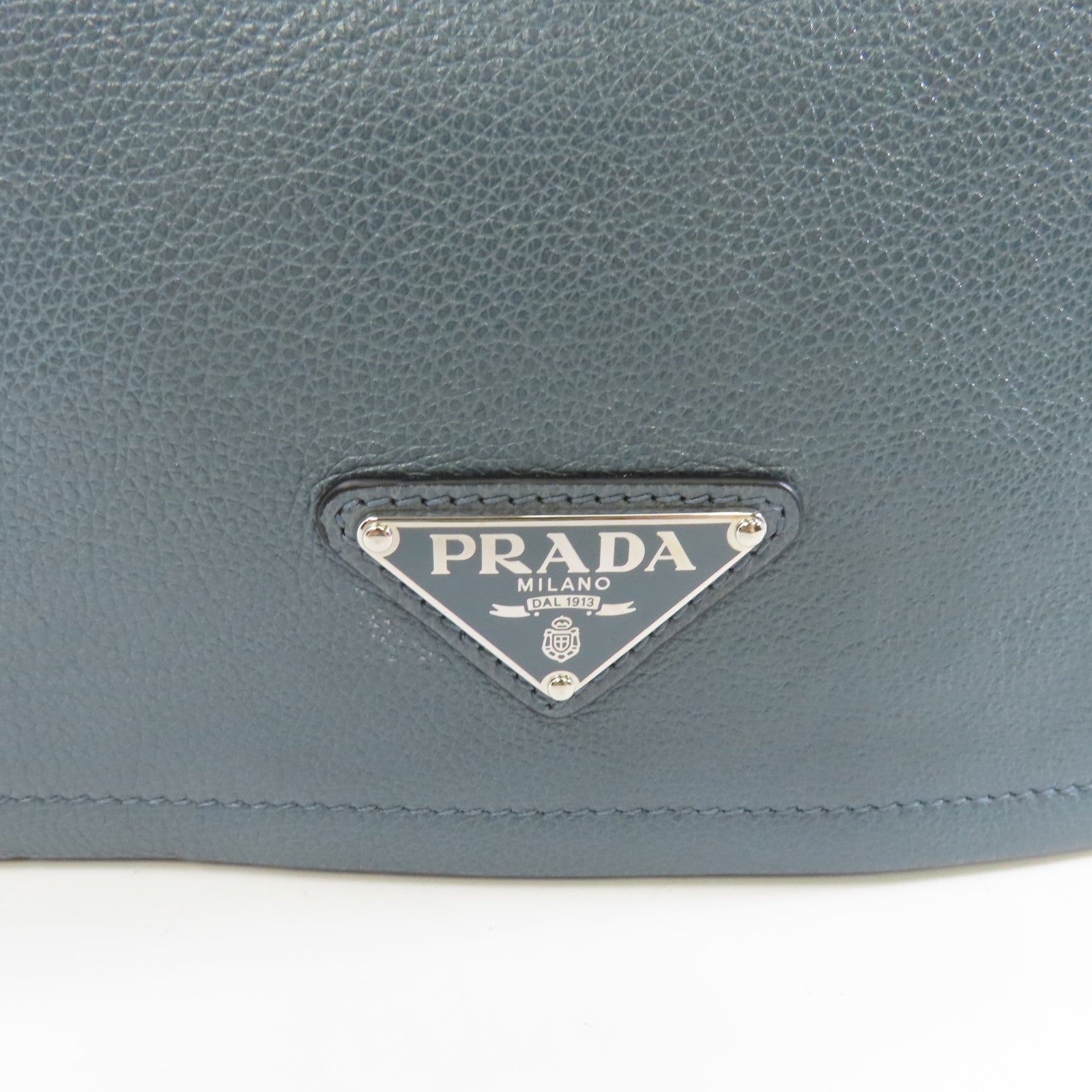 PRADA 牛皮皮革Shoulder Bag銀扣肩背袋藍色