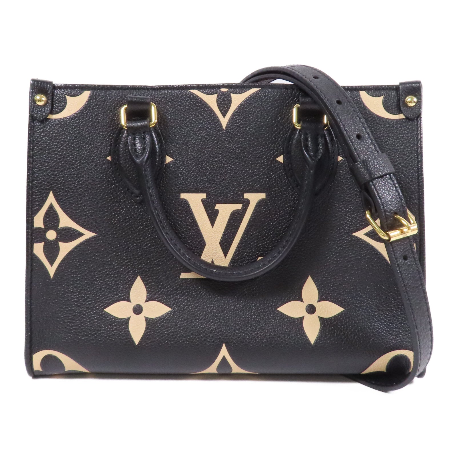 LOUIS VUITTON Monogram Empreinte On The Go PM金扣手挽肩背兩用袋黑色/米色
