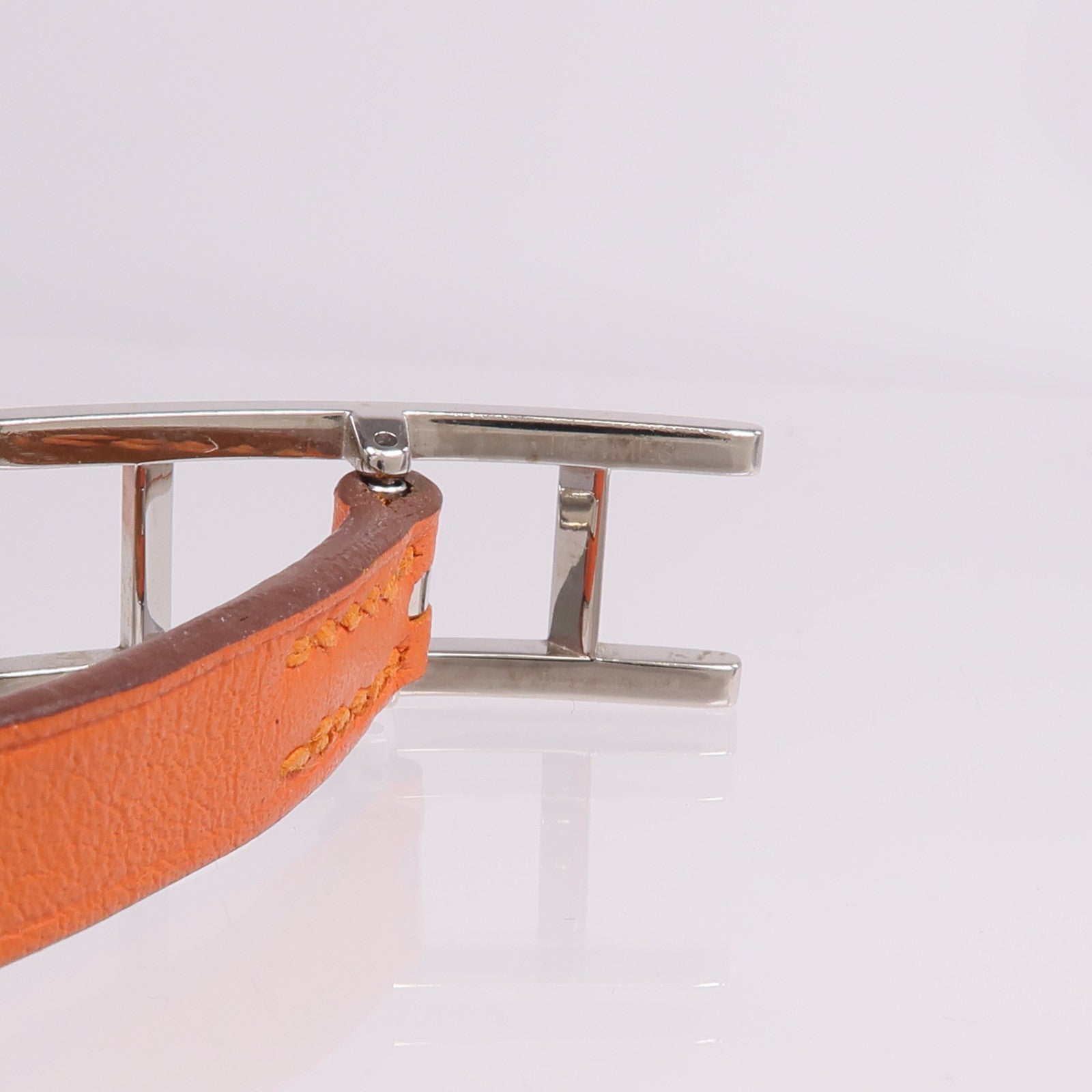 HERMES Swift皮革Behapi Double Tour Bracelet銀扣手帶Orange/Gold
